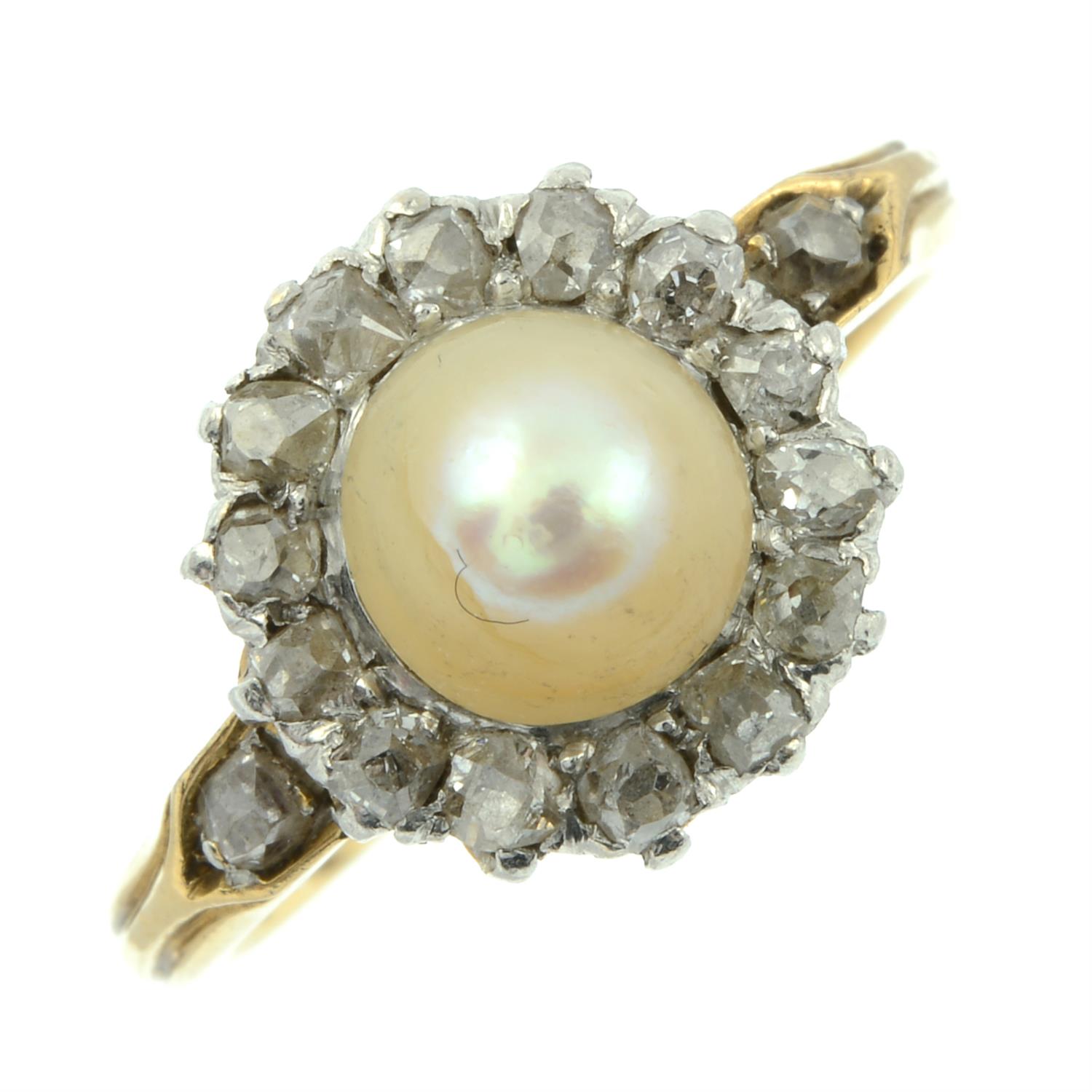A late 19th century 18ct gold pearl and old-cut diamond cluster ring. - Image 2 of 5