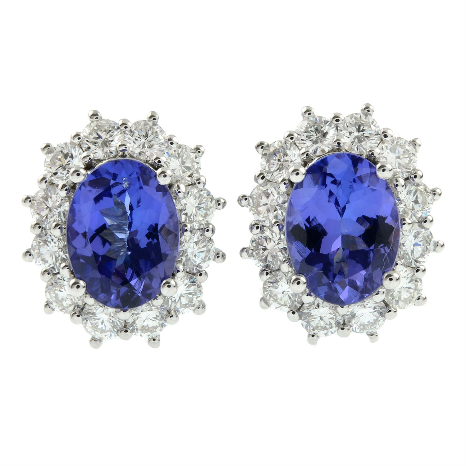 A pair of 18ct gold tanzanite and brilliant-cut diamond cluster earrings. - Image 2 of 3
