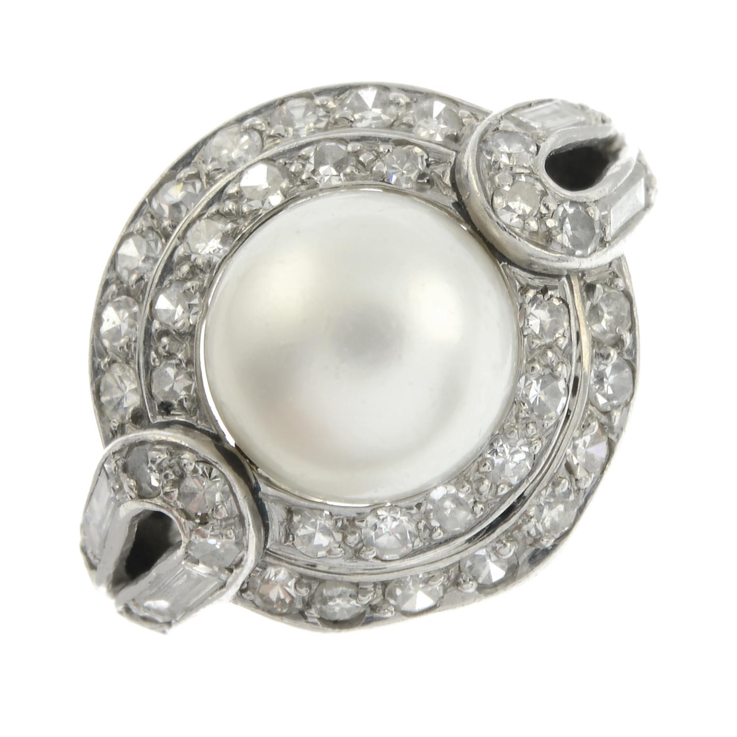 An early to mid 20th century platinum pearl, single and baguette-cut diamond dress ring. - Image 2 of 5