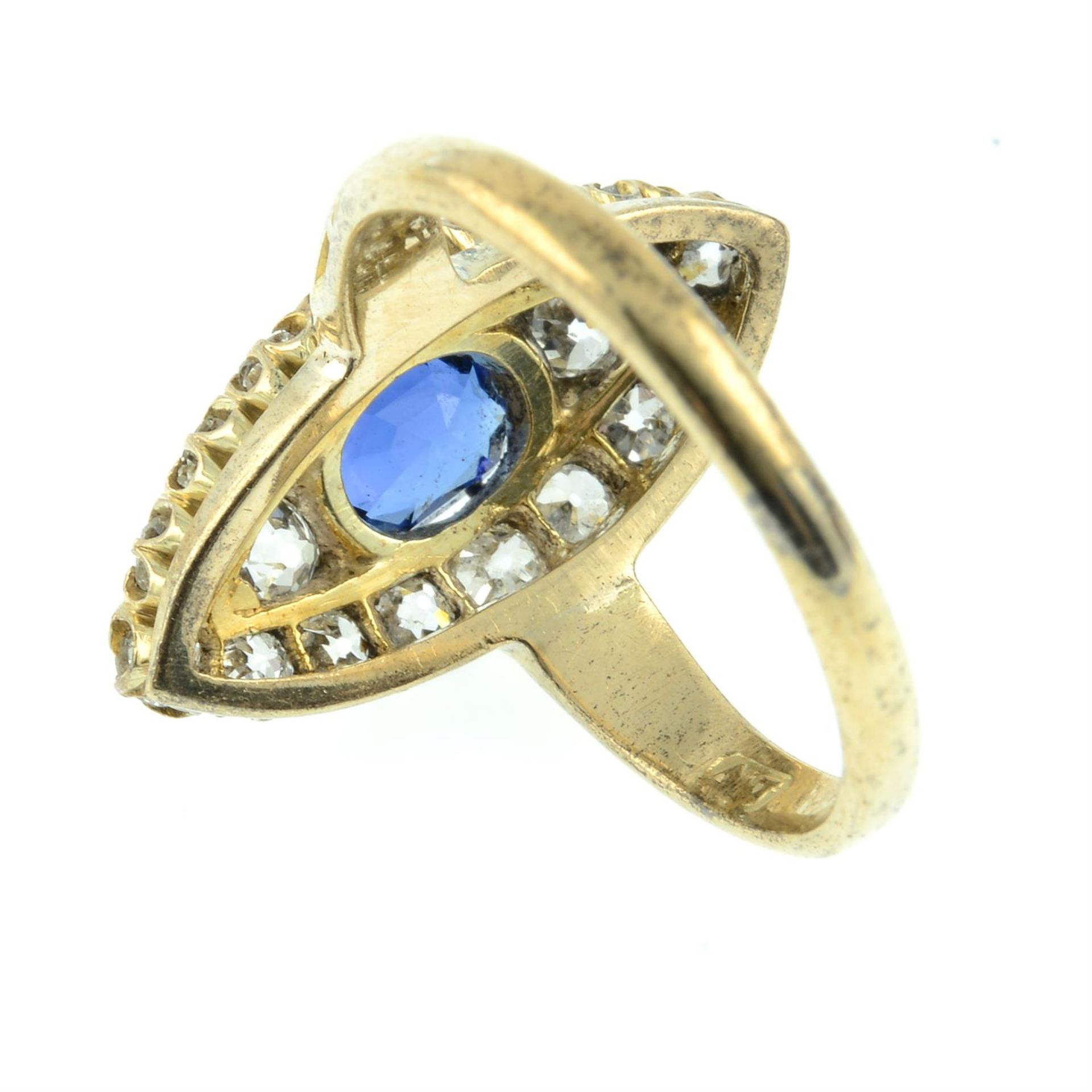 A late Victorian 15ct gold sapphire and old-cut diamond marquise-shape ring. - Image 4 of 5