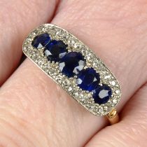 An early 20th century platinum and 18ct gold graduated sapphire five-stone ring, with single-cut