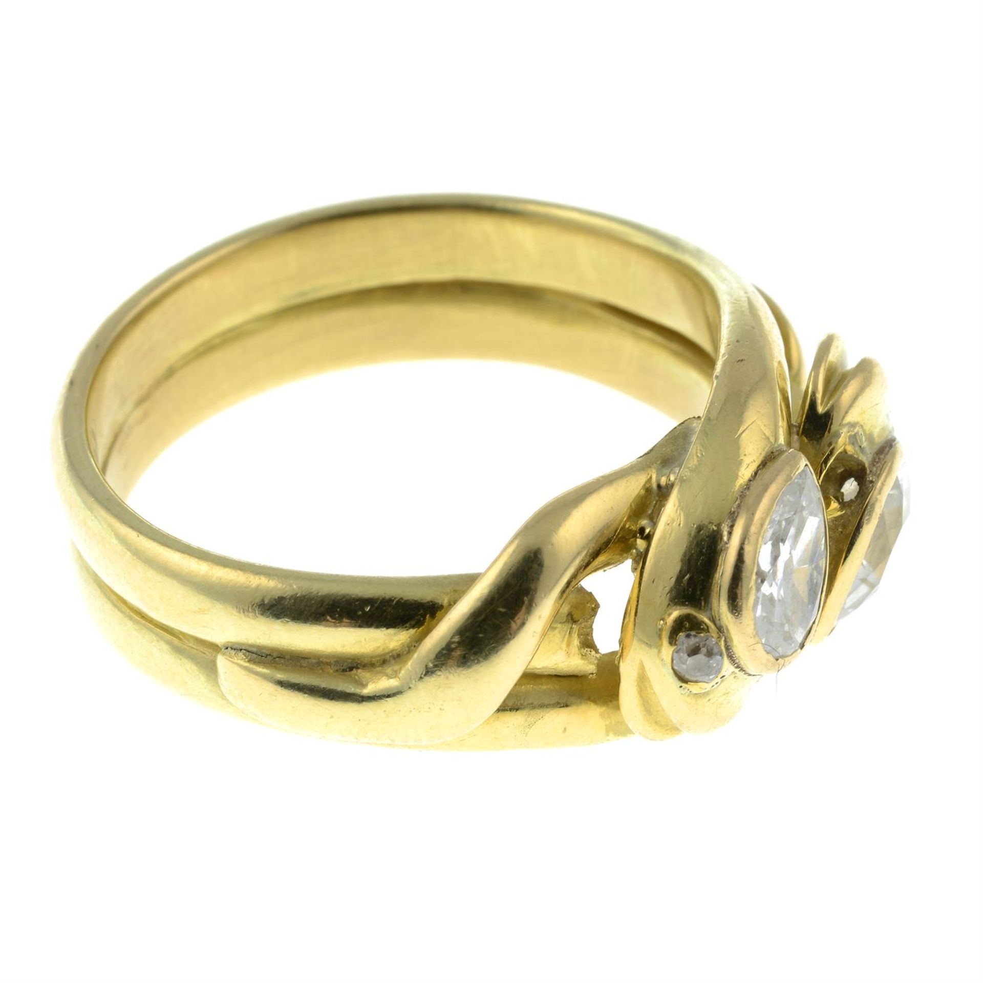 An early 20th century 18ct gold snake ring, each with pear-shape diamond crest. - Bild 6 aus 7