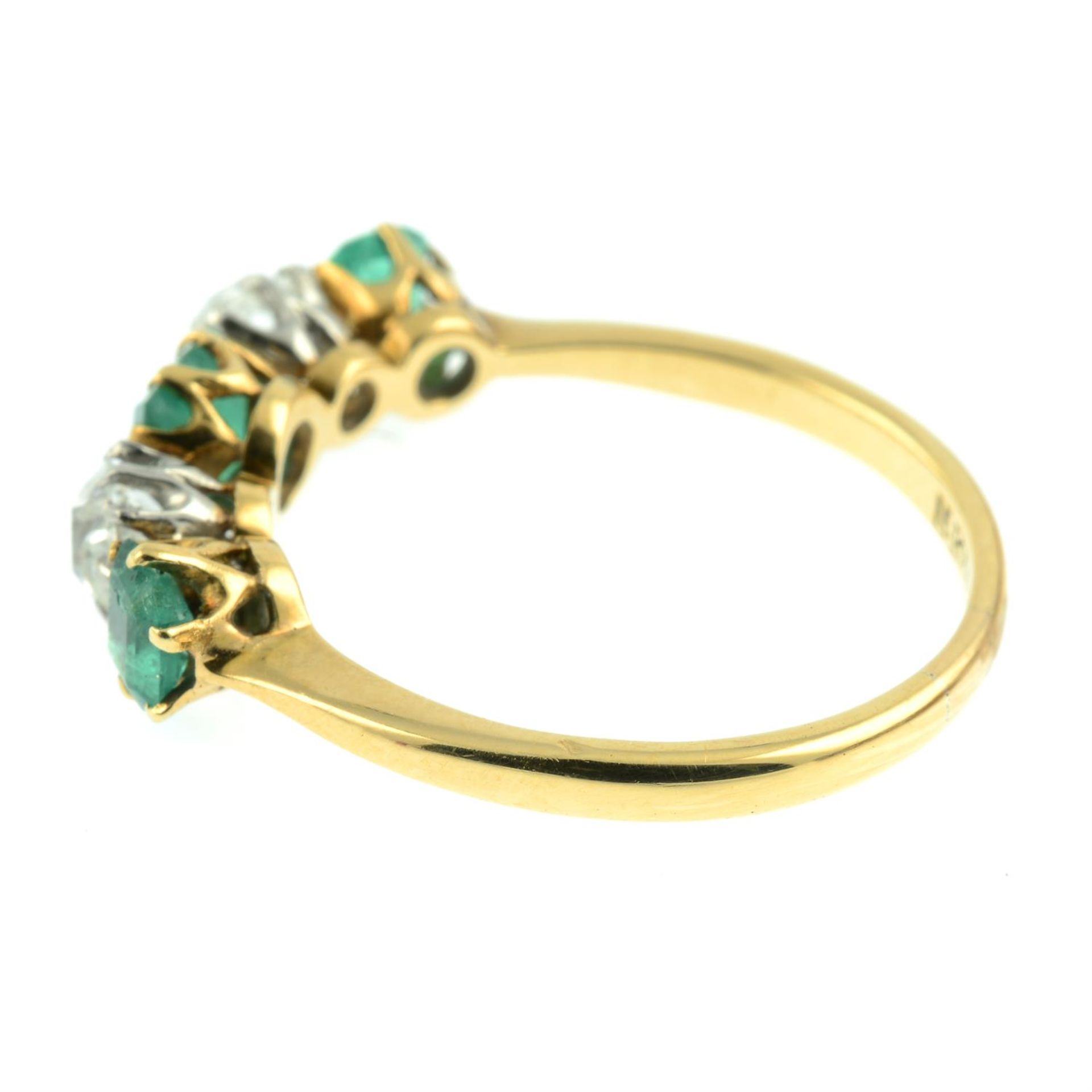 An Edwardian 18ct gold and platinum old-cut diamond and emerald five-stone ring. - Image 3 of 5