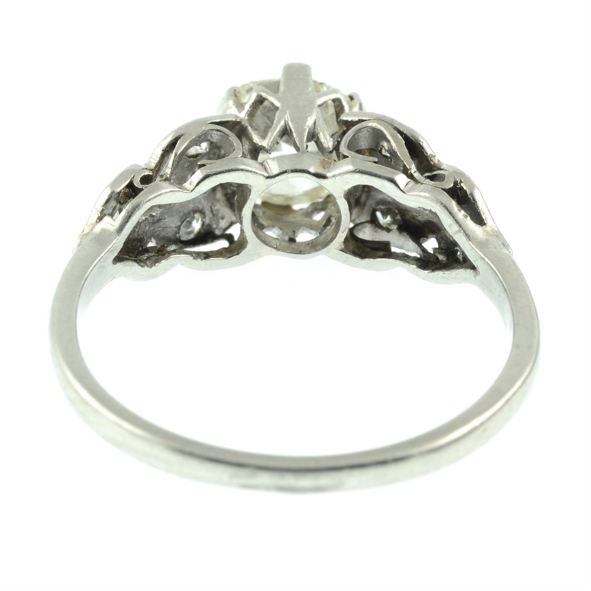 A mid 20th century platinum old-cut diamond single-stone ring, with vari-cut diamond shoulders. - Image 4 of 5