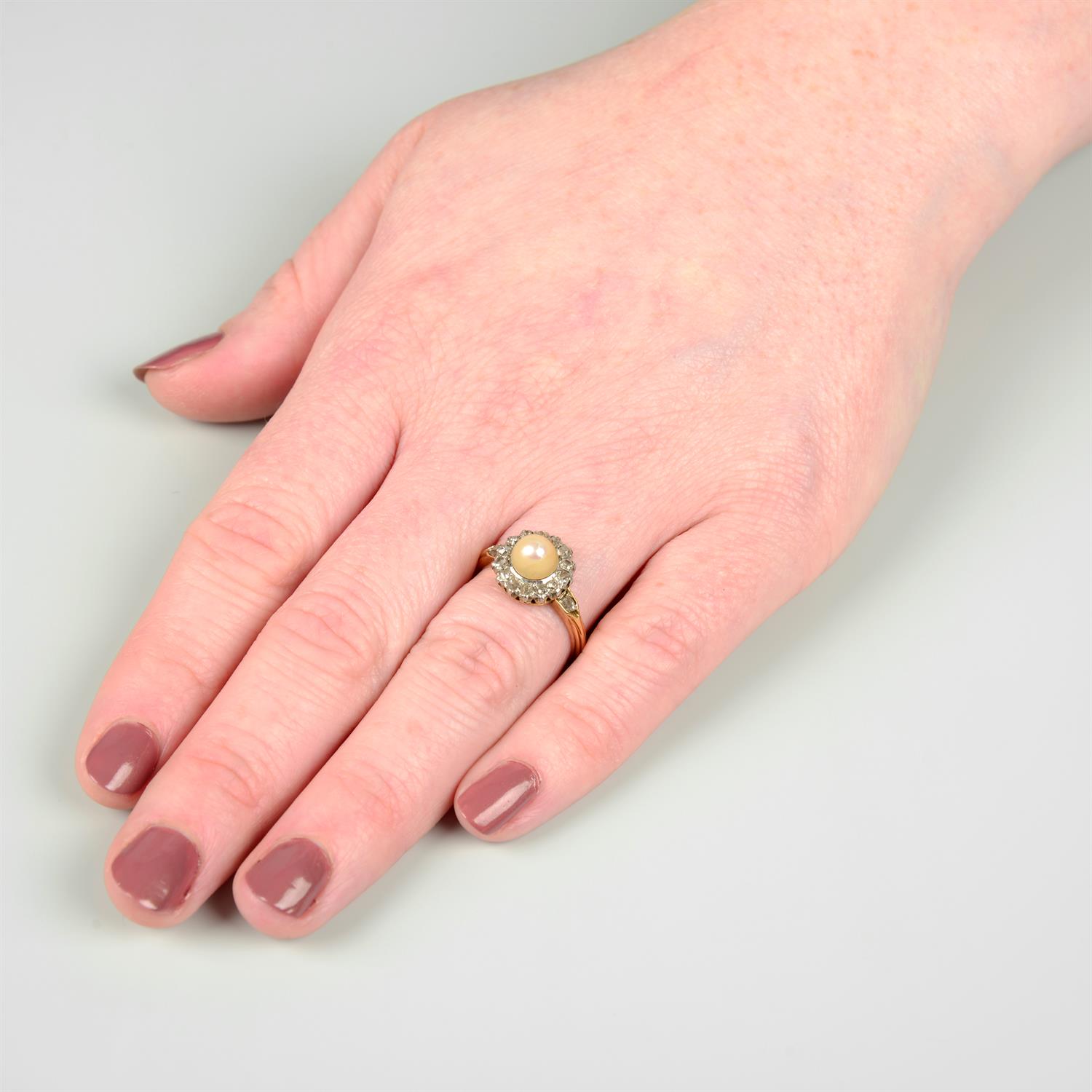 A late 19th century 18ct gold pearl and old-cut diamond cluster ring. - Image 5 of 5