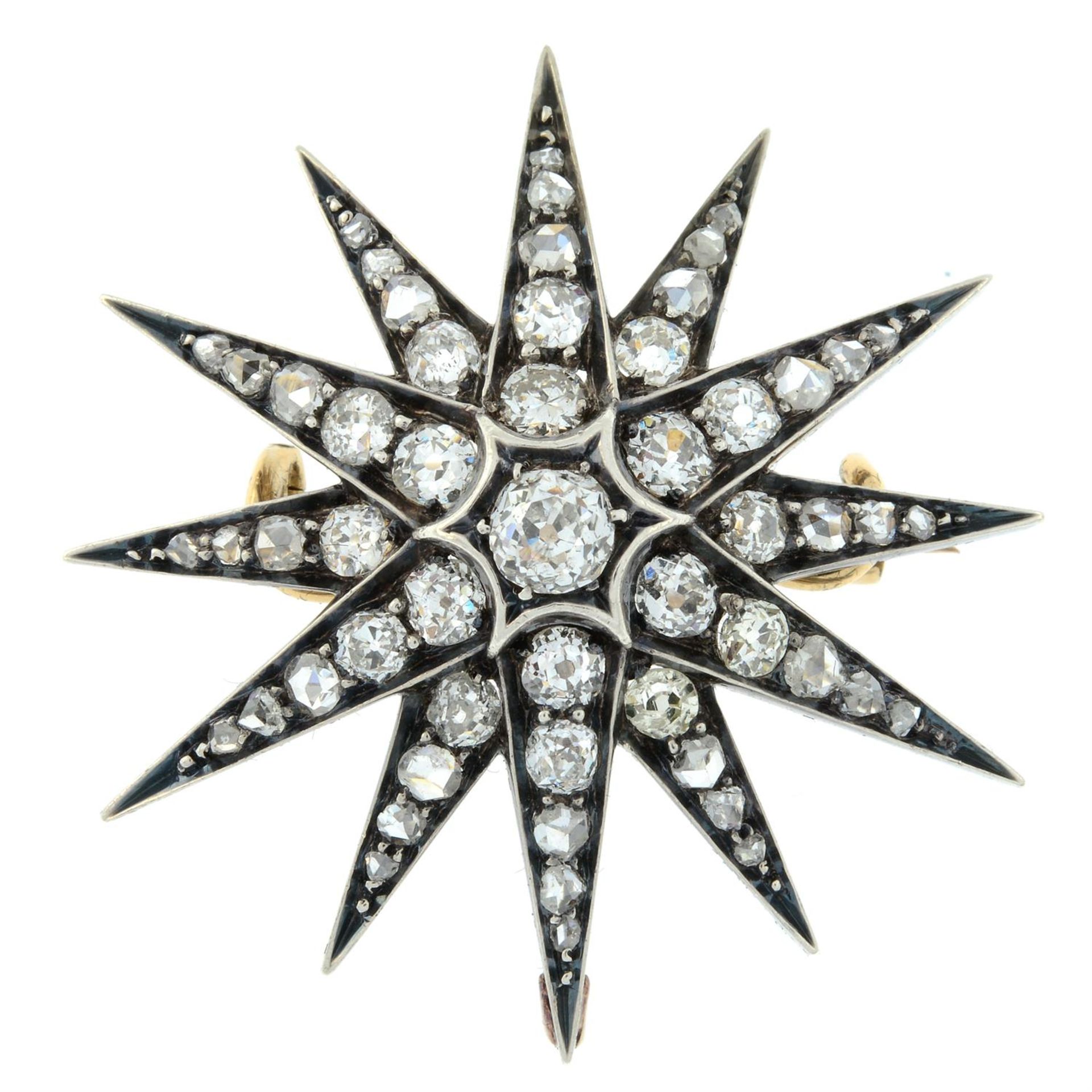 A late Victorian silver and gold old and rose-cut diamond star brooch. - Image 2 of 4