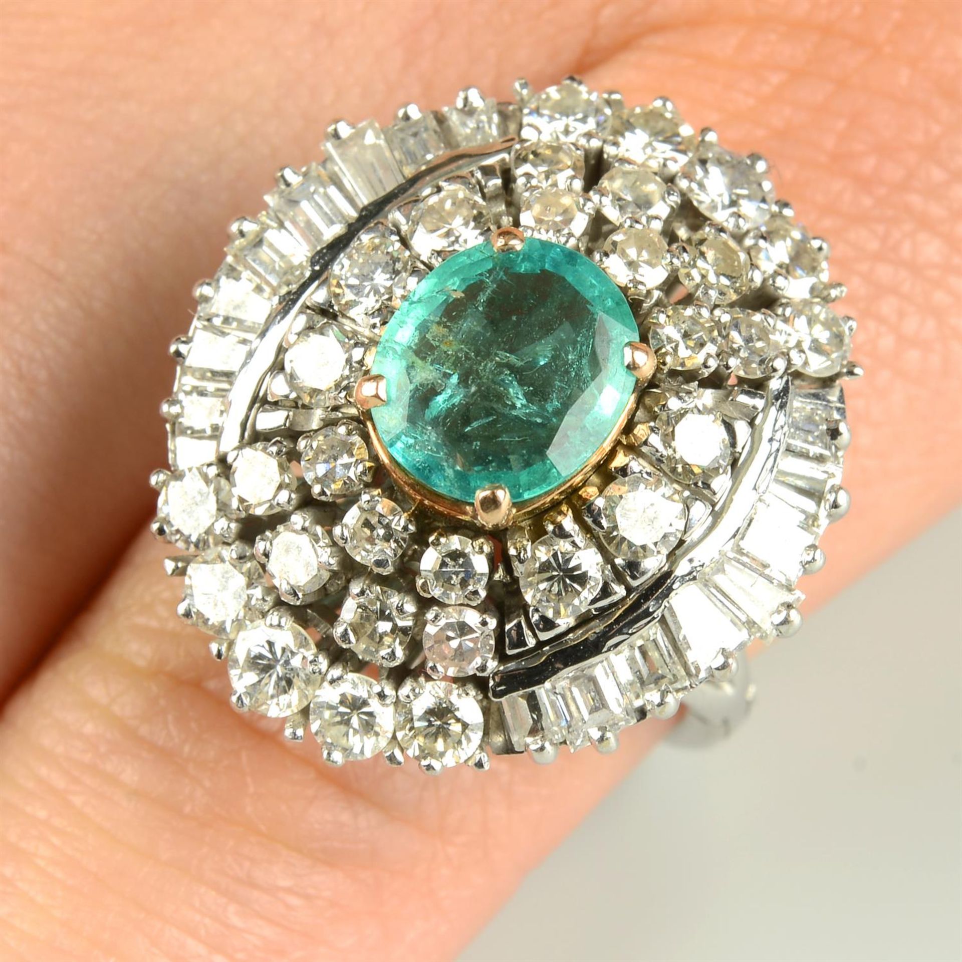 A mid 20th century 14ct gold emerald and vari-cut diamond cluster ring. - Image 5 of 7