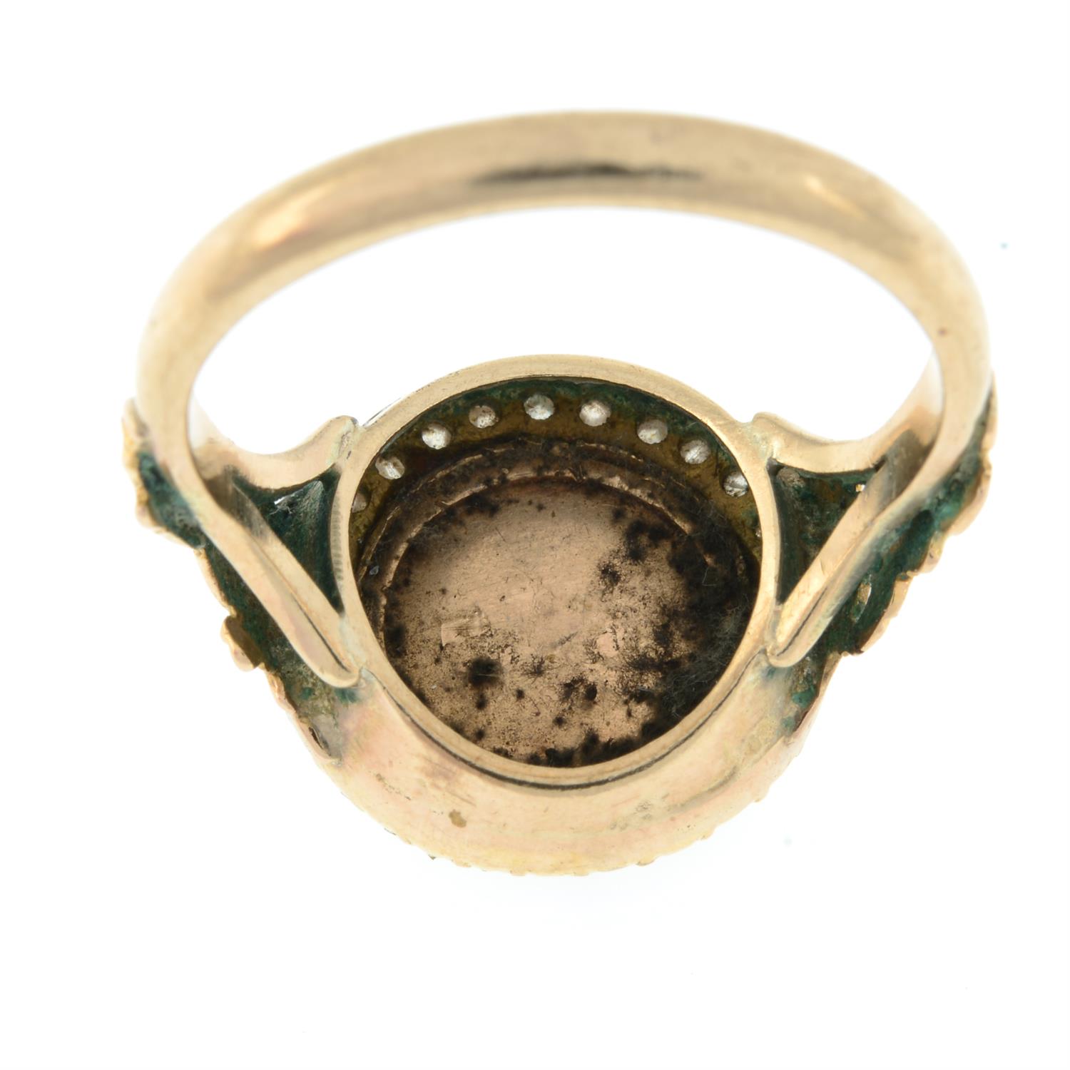 A late 19th century gold portrait miniature ring, with rose-cut diamond surround and replacement - Image 3 of 5