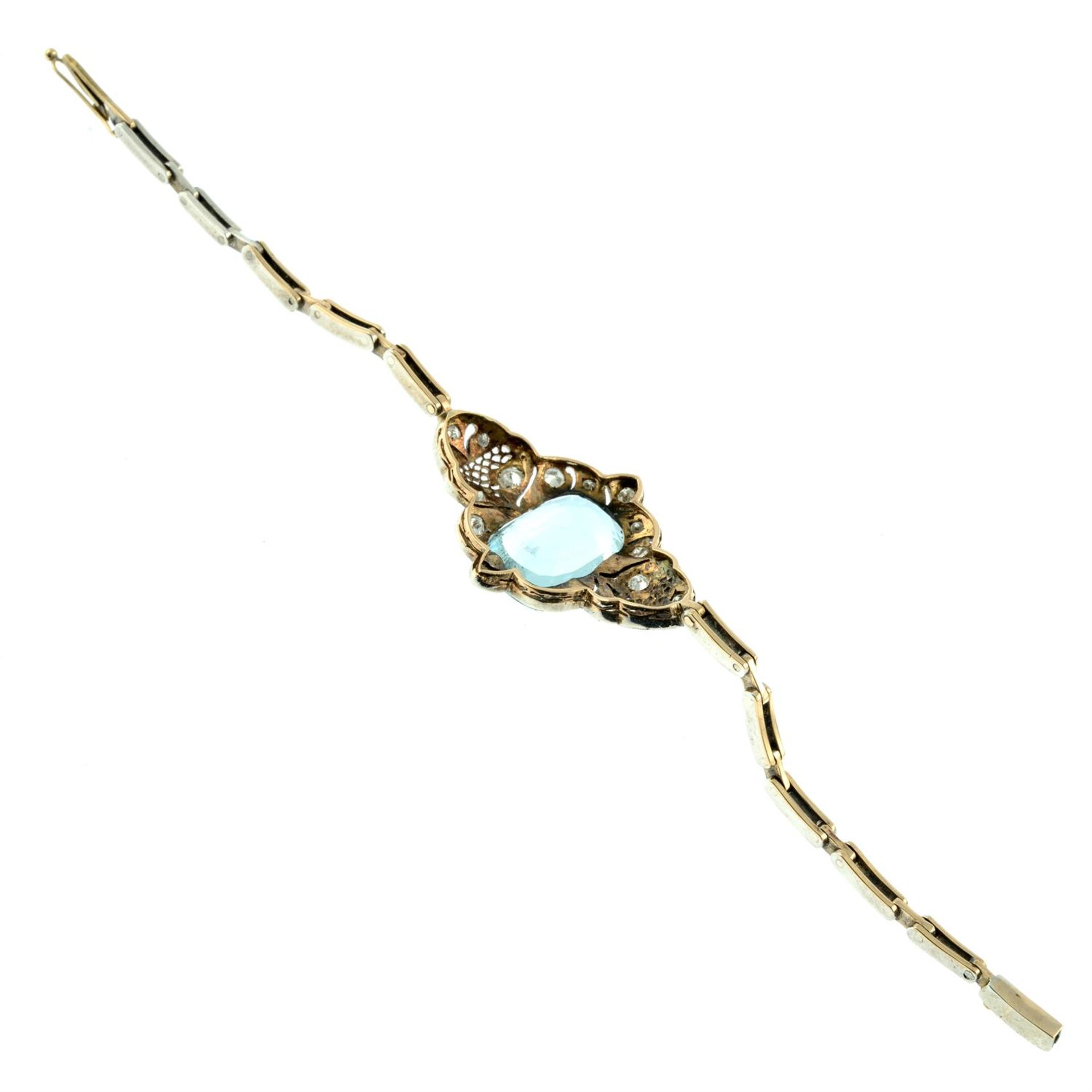 A mid 20th century silver and gold aquamarine, single and brilliant-cut diamond bracelet. - Image 4 of 4