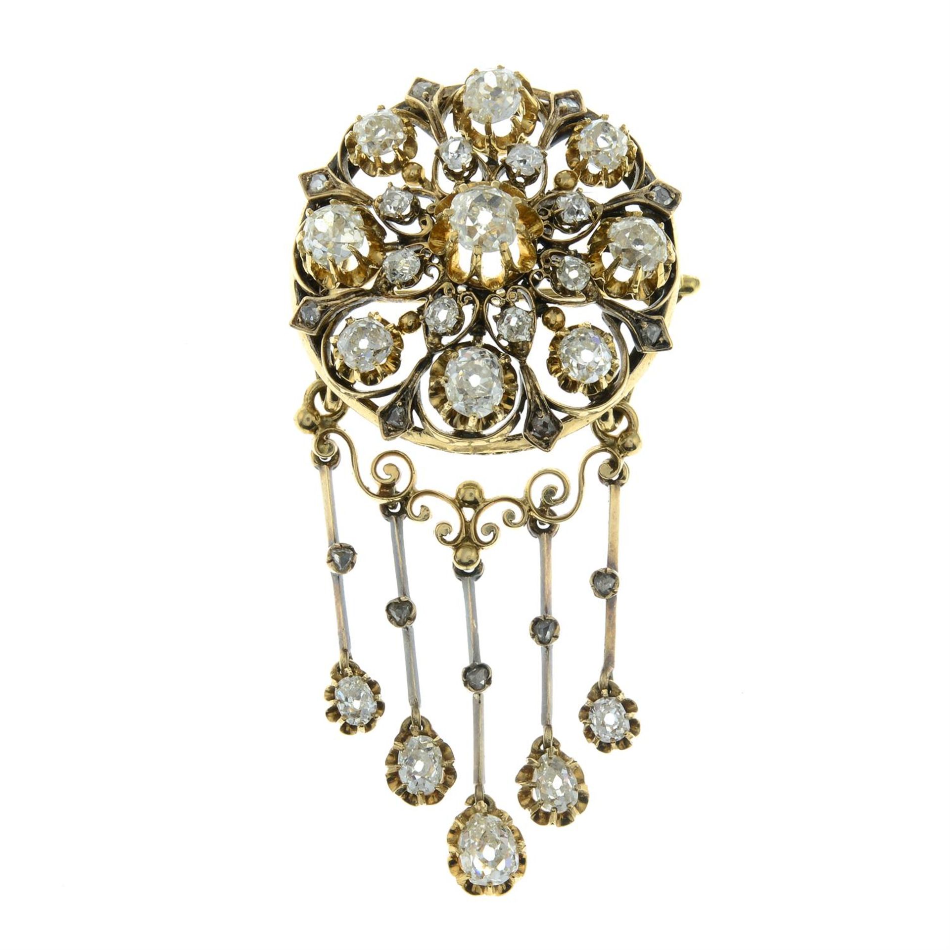 A late 19th century 18ct gold old-cut diamond fringe brooch/necklace. - Image 2 of 5