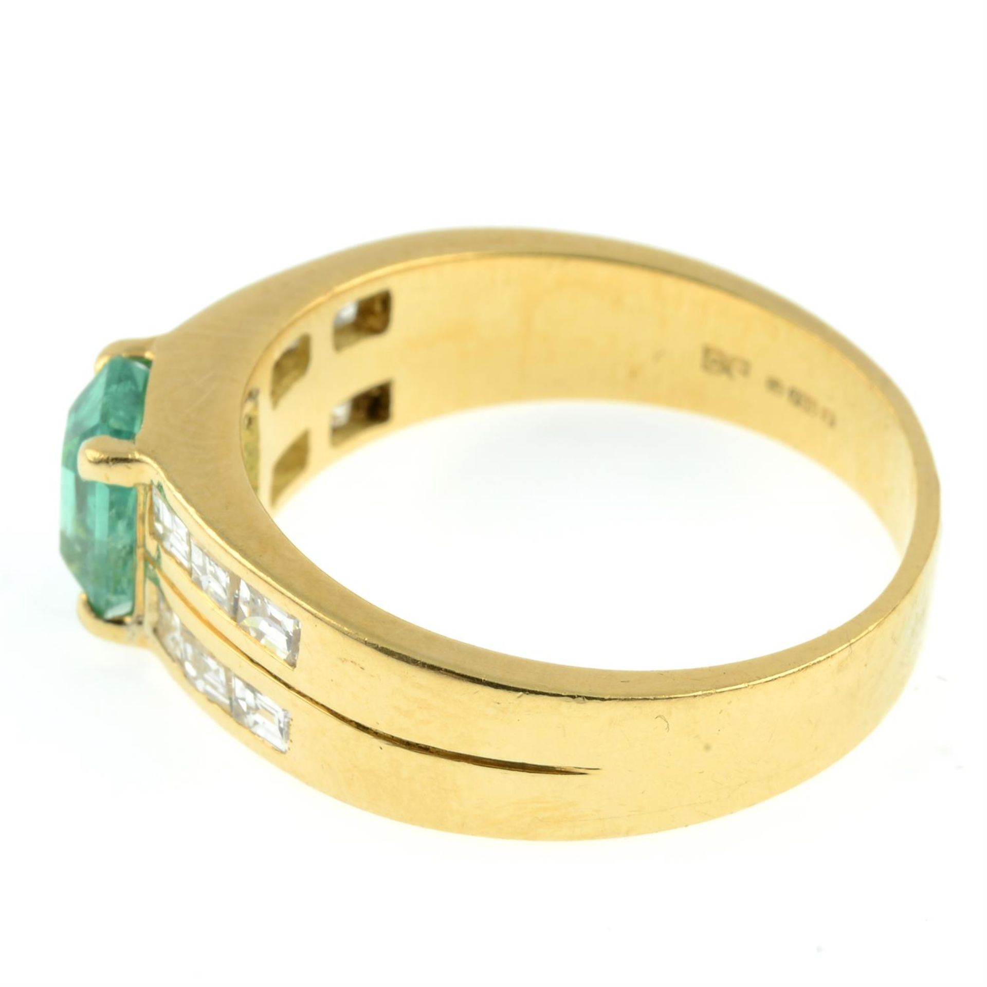 An 18ct gold emerald dress ring, with calibre-cut diamond line sides. - Image 3 of 5