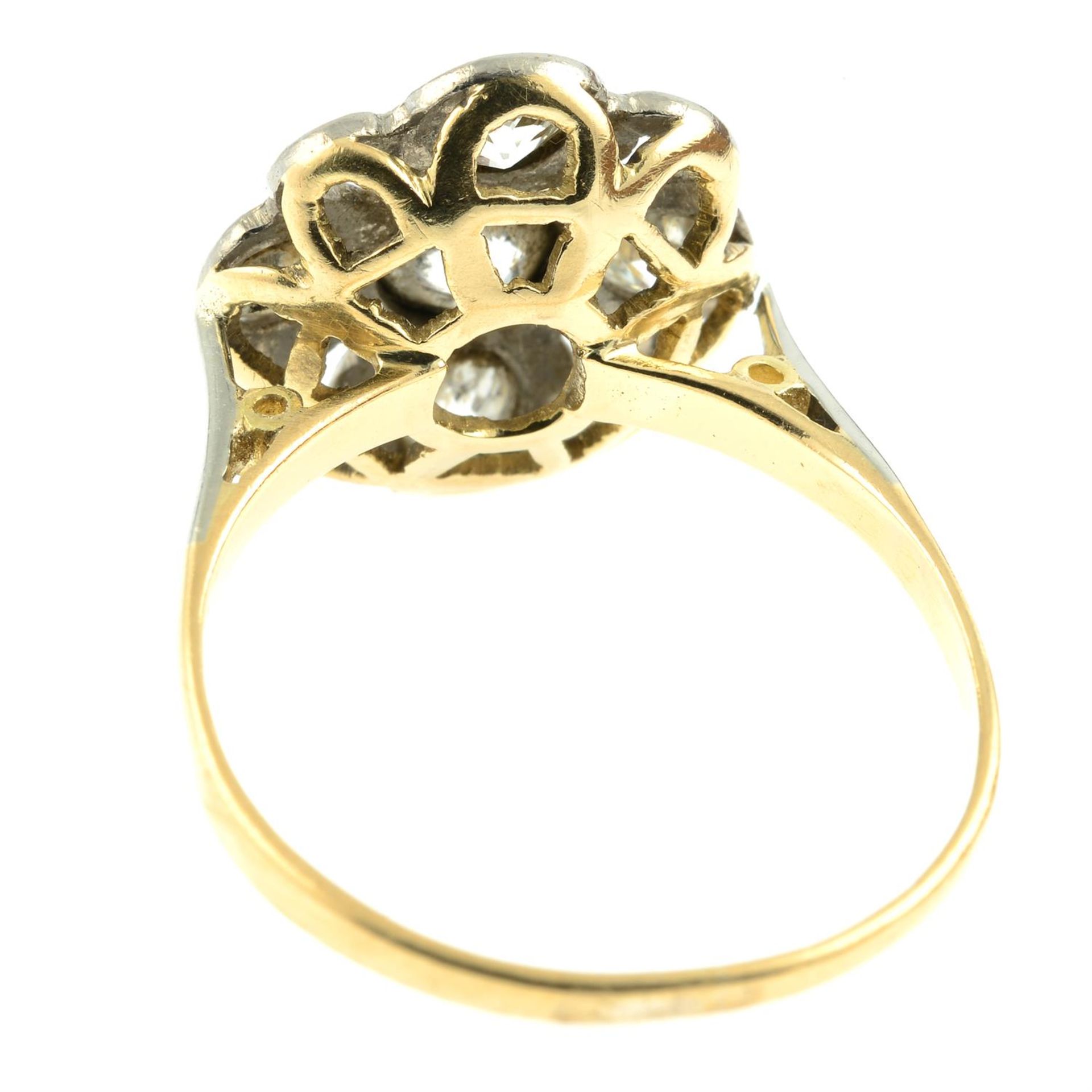 An early to mid 20th century platinum and 18ct gold old-cut diamond floral dress ring. - Image 4 of 5