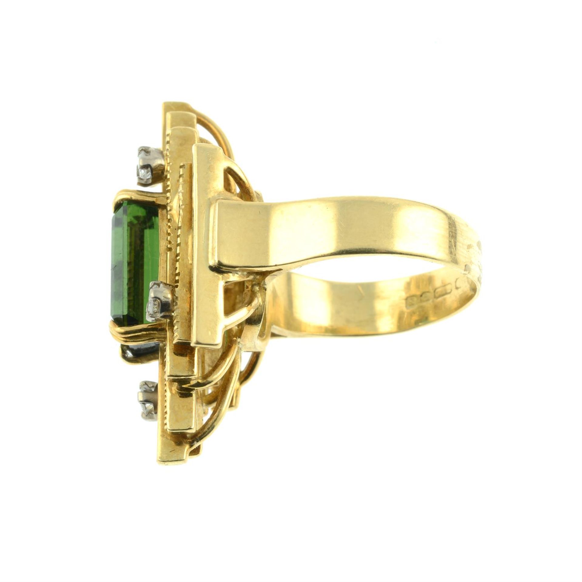 A 1970s 18ct gold green tourmaline and brilliant-cut diamond ring. - Image 3 of 5