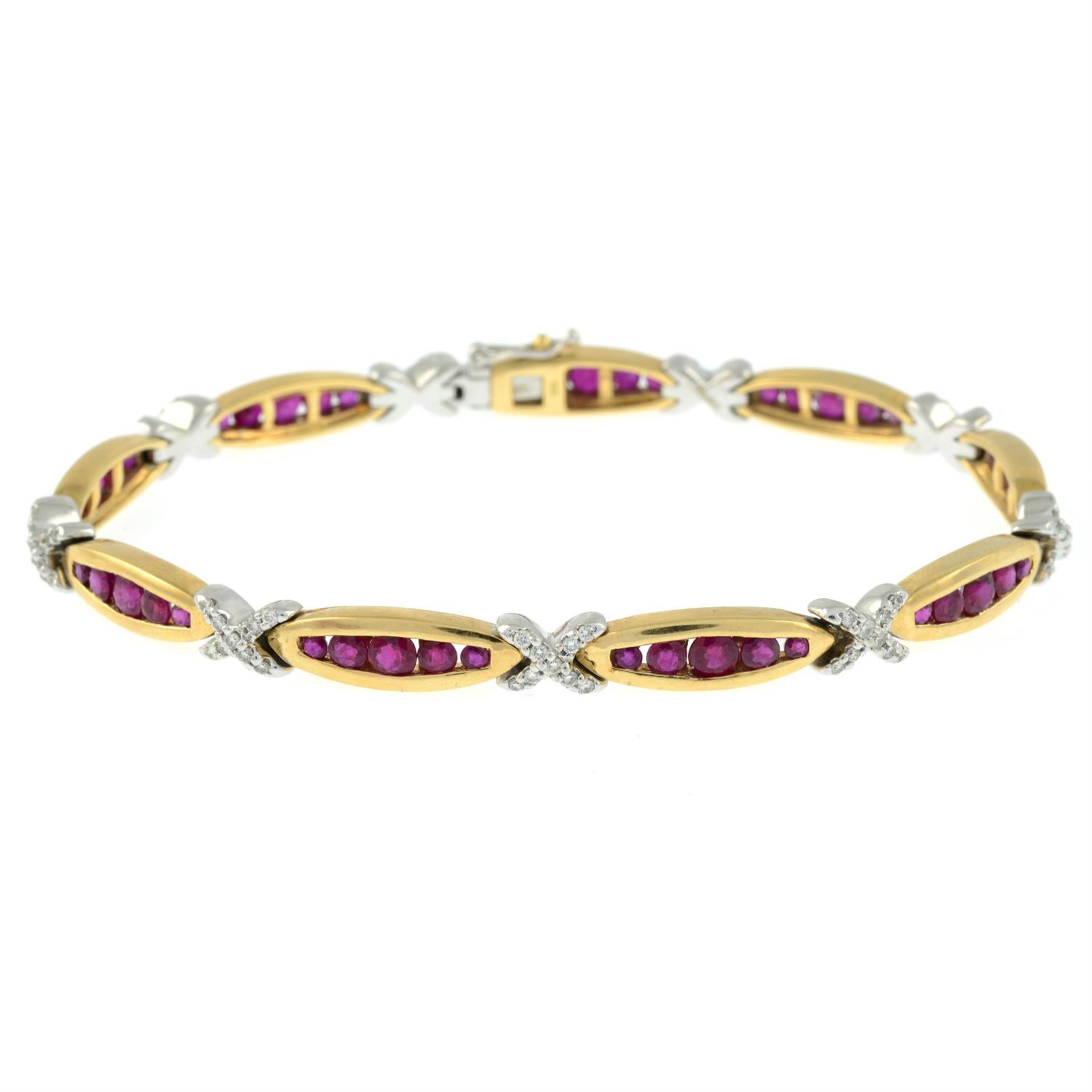 A bi-colour 18ct gold ruby and diamond bracelet. - Bild 2 aus 3
