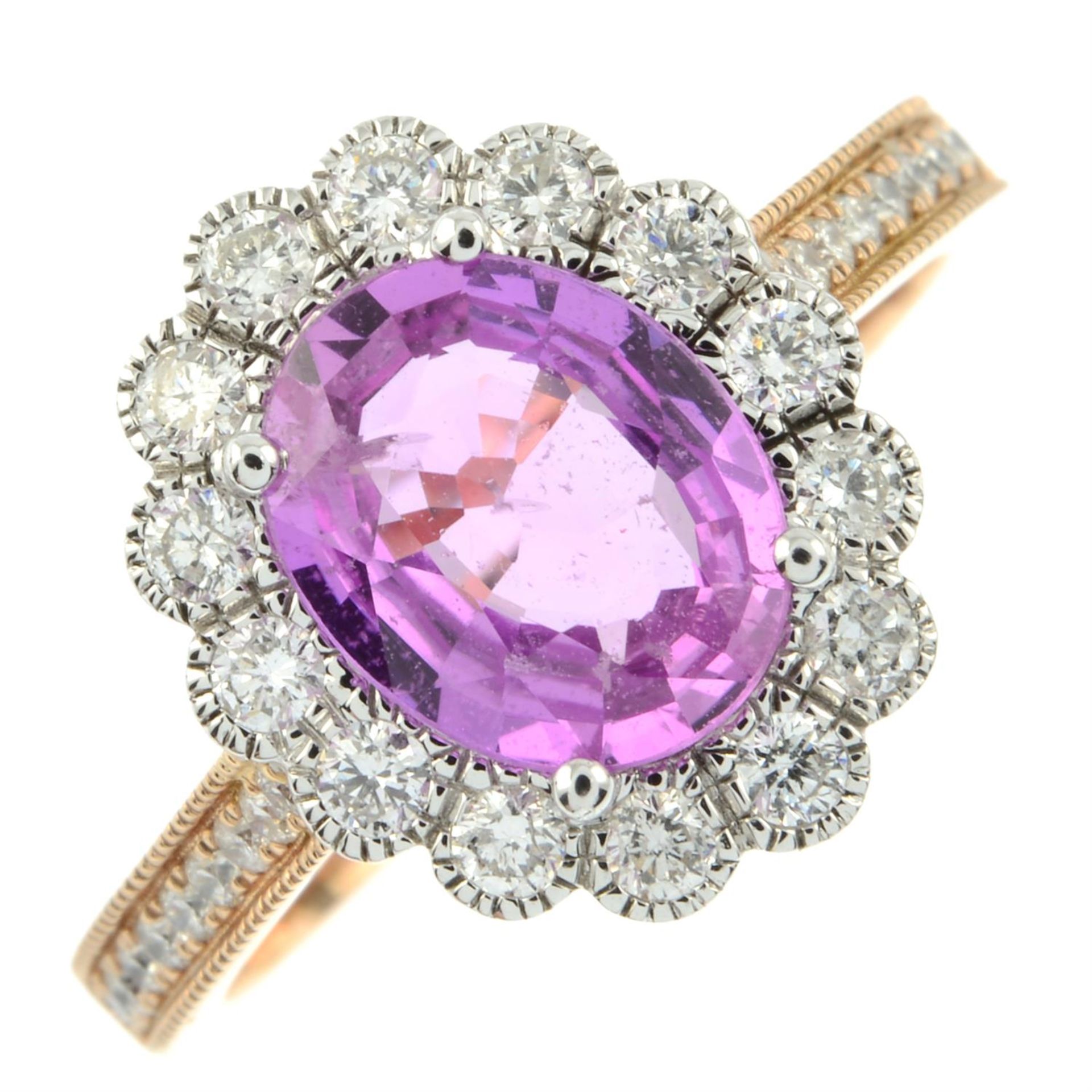 An 18ct gold pink sapphire and brilliant-cut diamond cluster ring. - Image 2 of 5