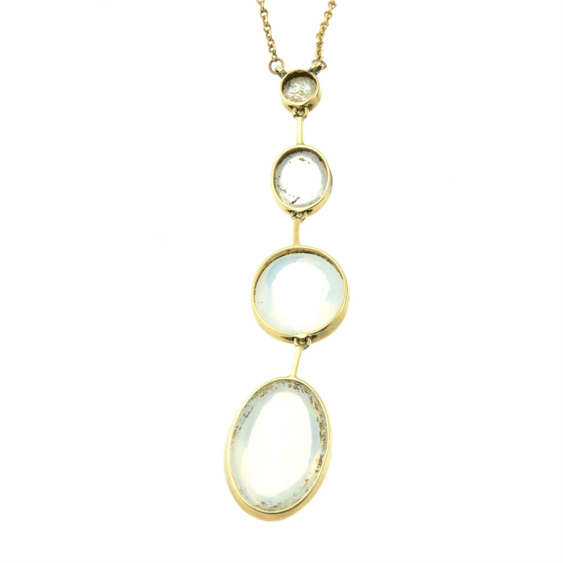 An Edwardian 15ct gold opal drop pendant, with integral chain and later clasp. - Image 3 of 5