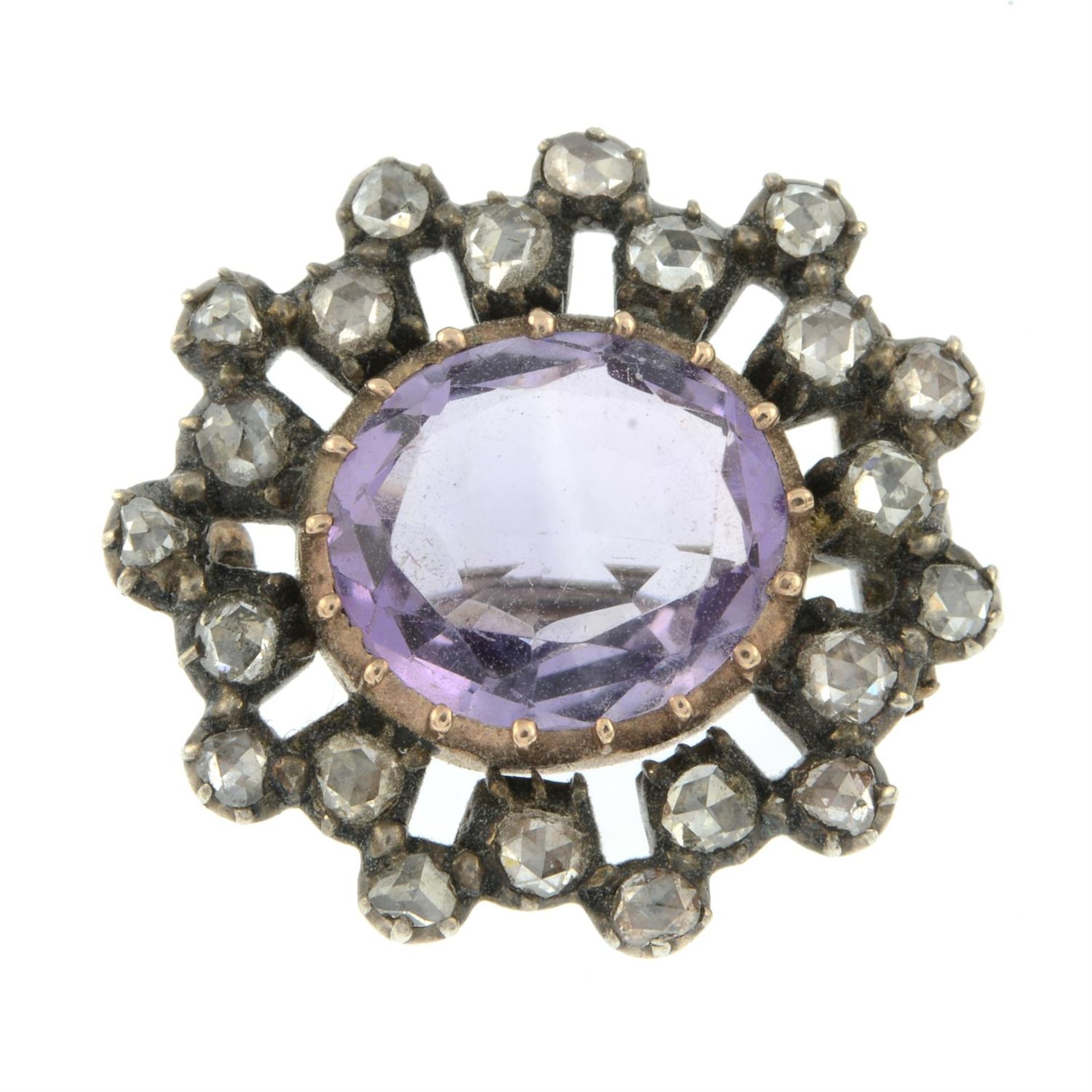 An early to mid 19th century silver and gold amethyst and rose-cut diamond brooch. - Image 2 of 4