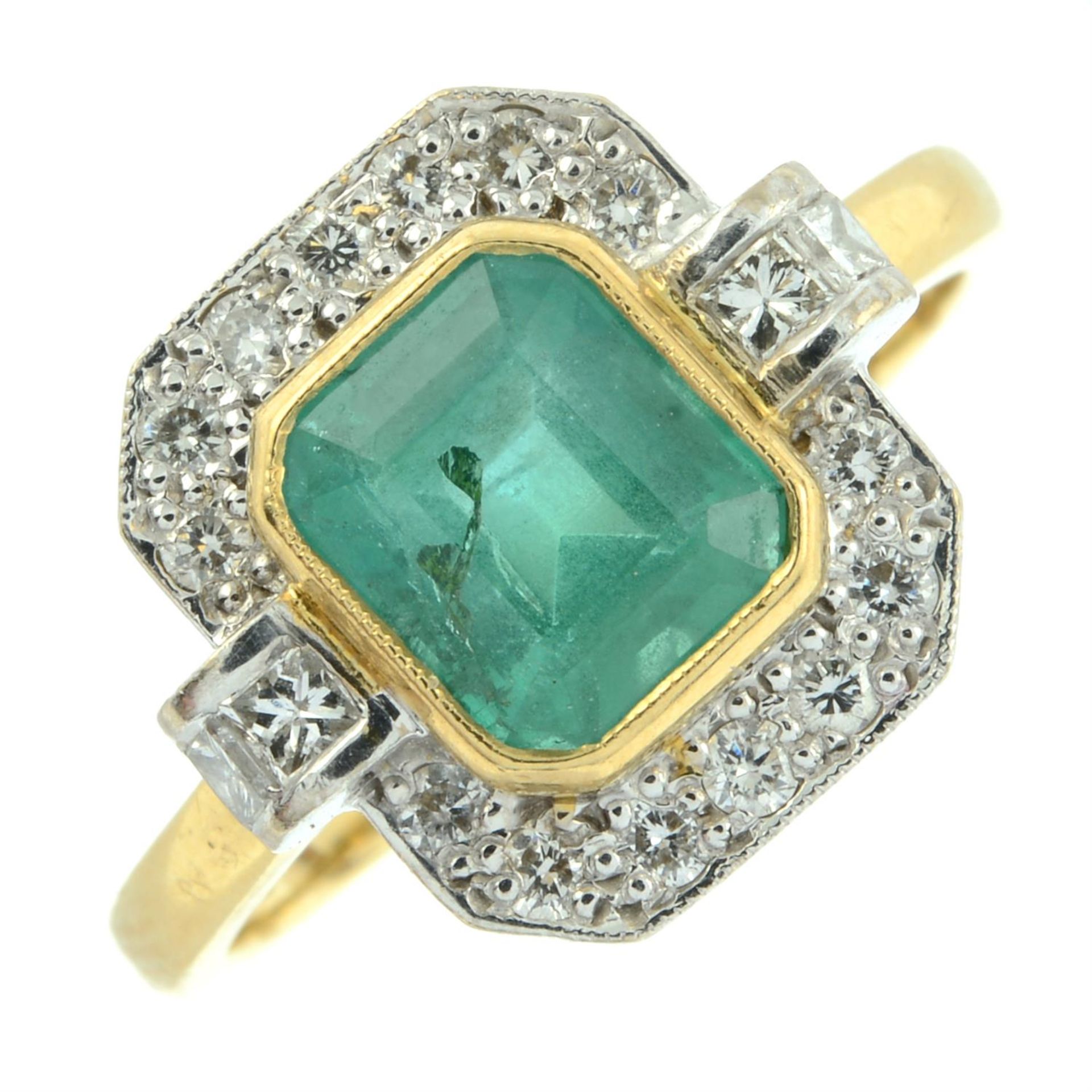 An 18ct gold emerald and vari-cut diamond dress ring. - Image 2 of 5