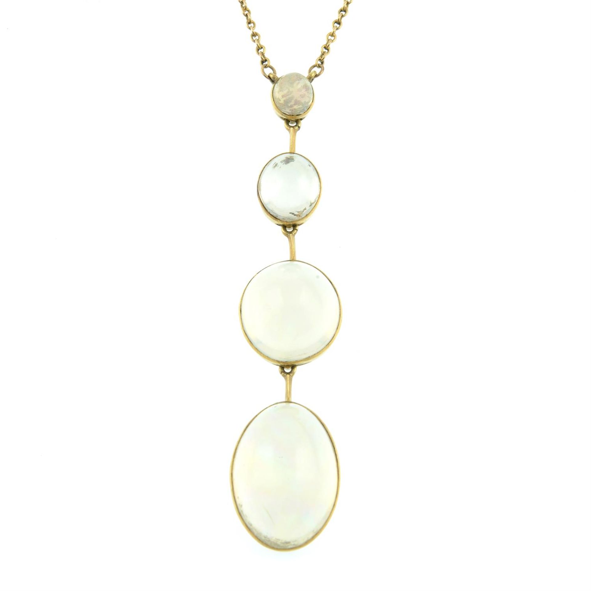 An Edwardian 15ct gold opal drop pendant, with integral chain and later clasp. - Image 2 of 5