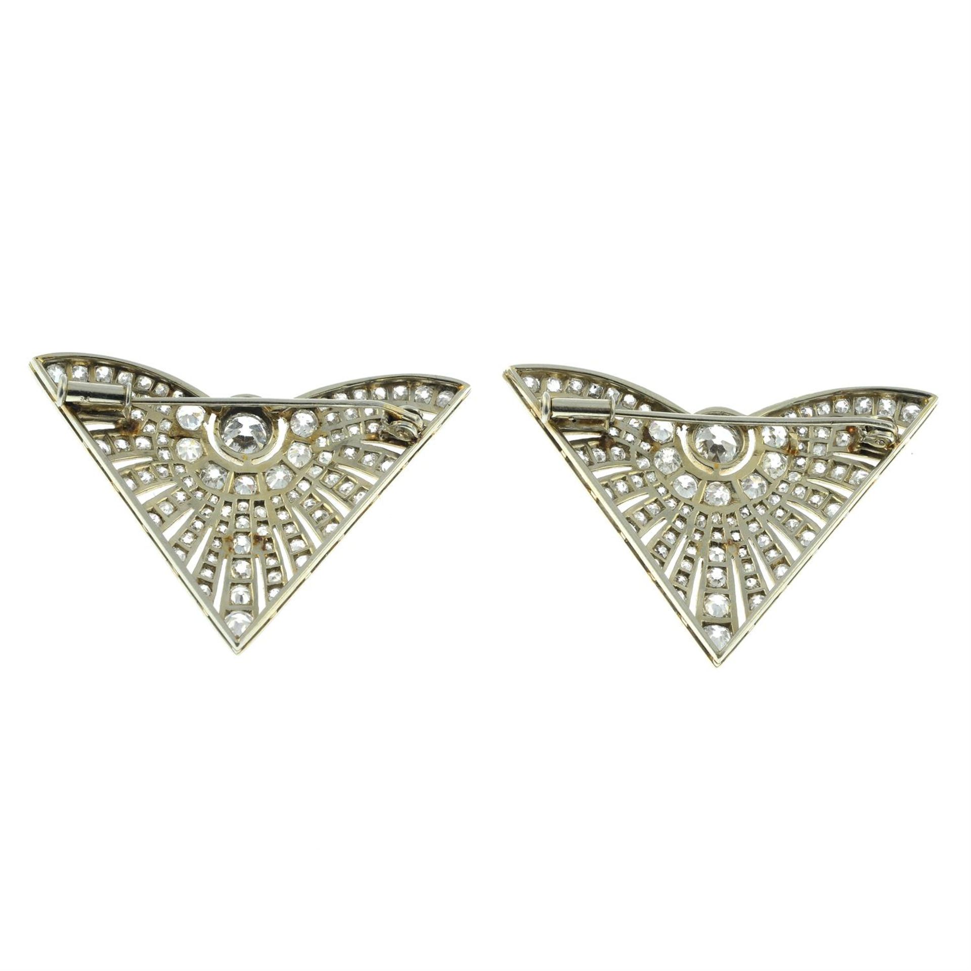 A pair of mid 20th century gold diamond geometric brooches. - Image 3 of 4