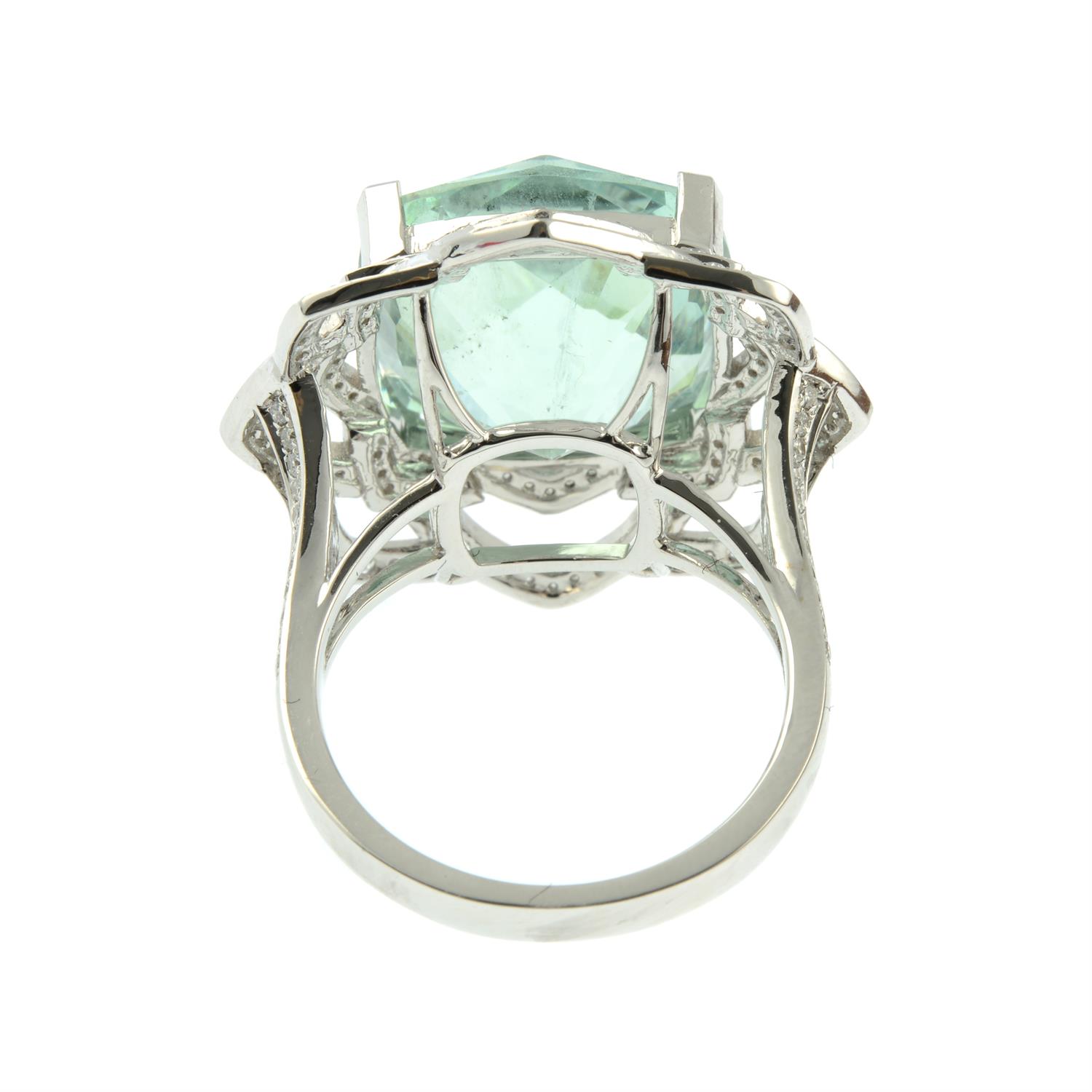 An 18ct gold aquamarine and brilliant-cut diamond floral openwork ring. - Image 4 of 5