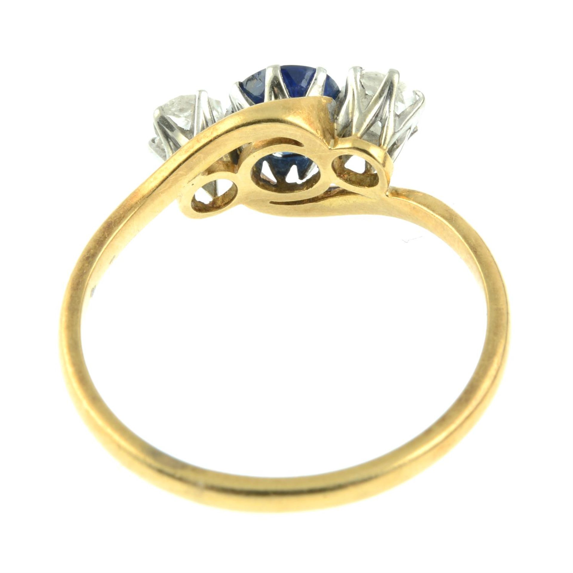 An early 20th century 18ct gold sapphire and rose-cut diamond crossover ring. - Image 4 of 5