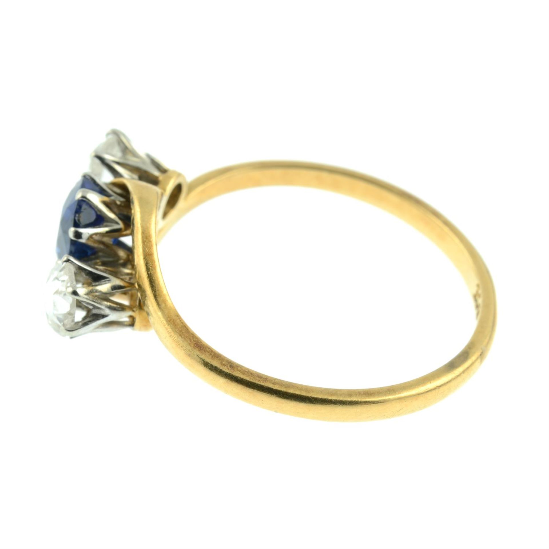 An early 20th century 18ct gold sapphire and rose-cut diamond crossover ring. - Image 3 of 5