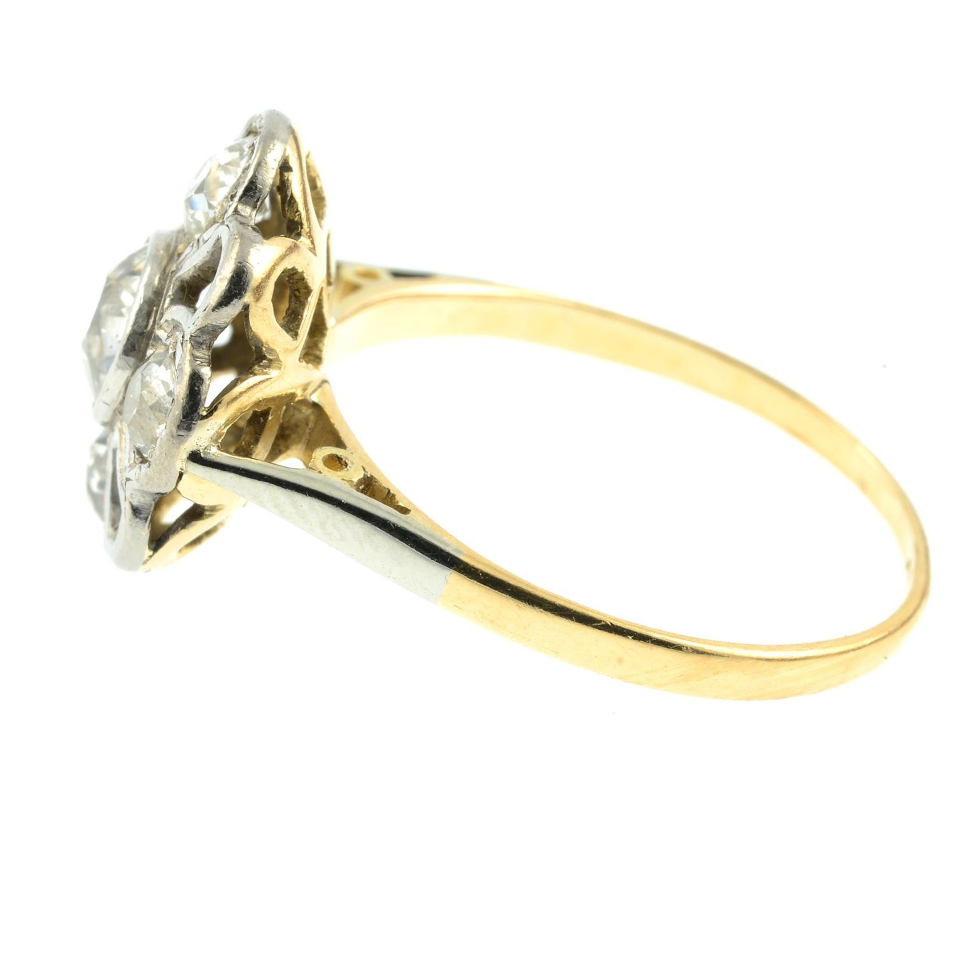 An early to mid 20th century platinum and 18ct gold old-cut diamond floral dress ring. - Image 3 of 5