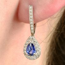 A pair of 18ct gold sapphire and brilliant-cut diamond earrings, by Mappin & Webb.