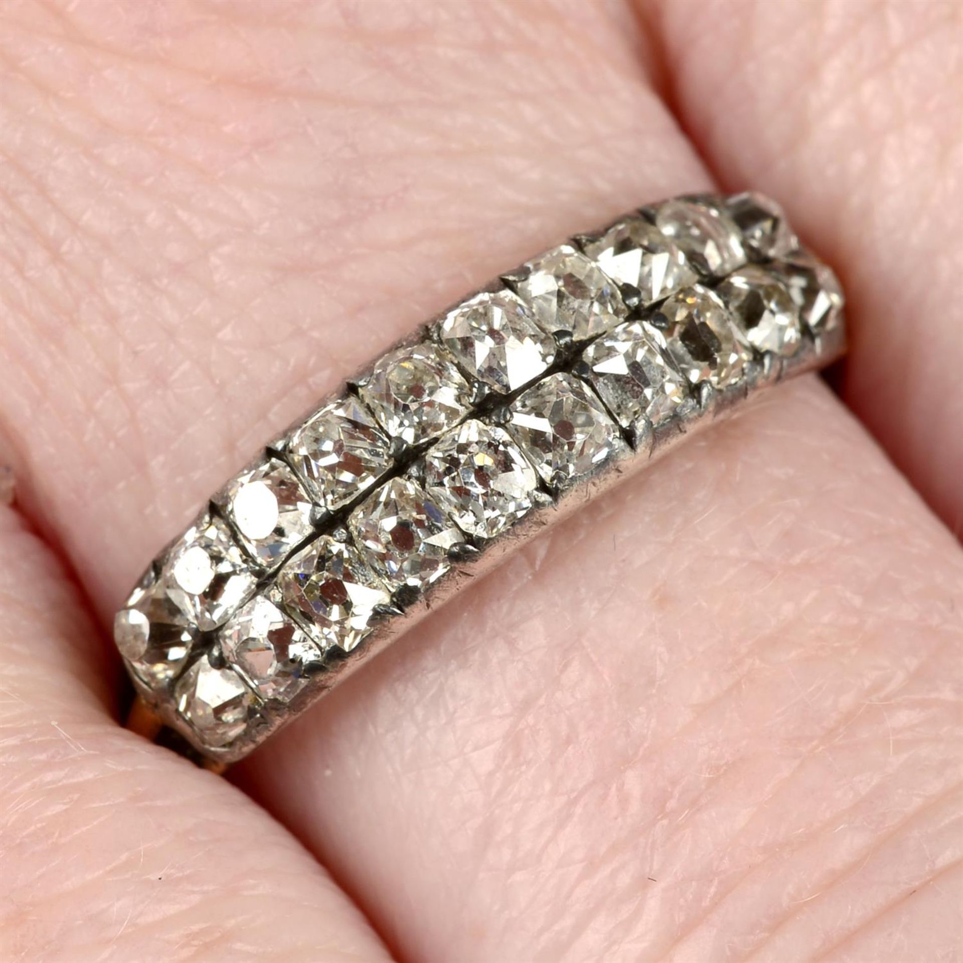 A Georgian silver and gold, old-cut diamond two-row ring.