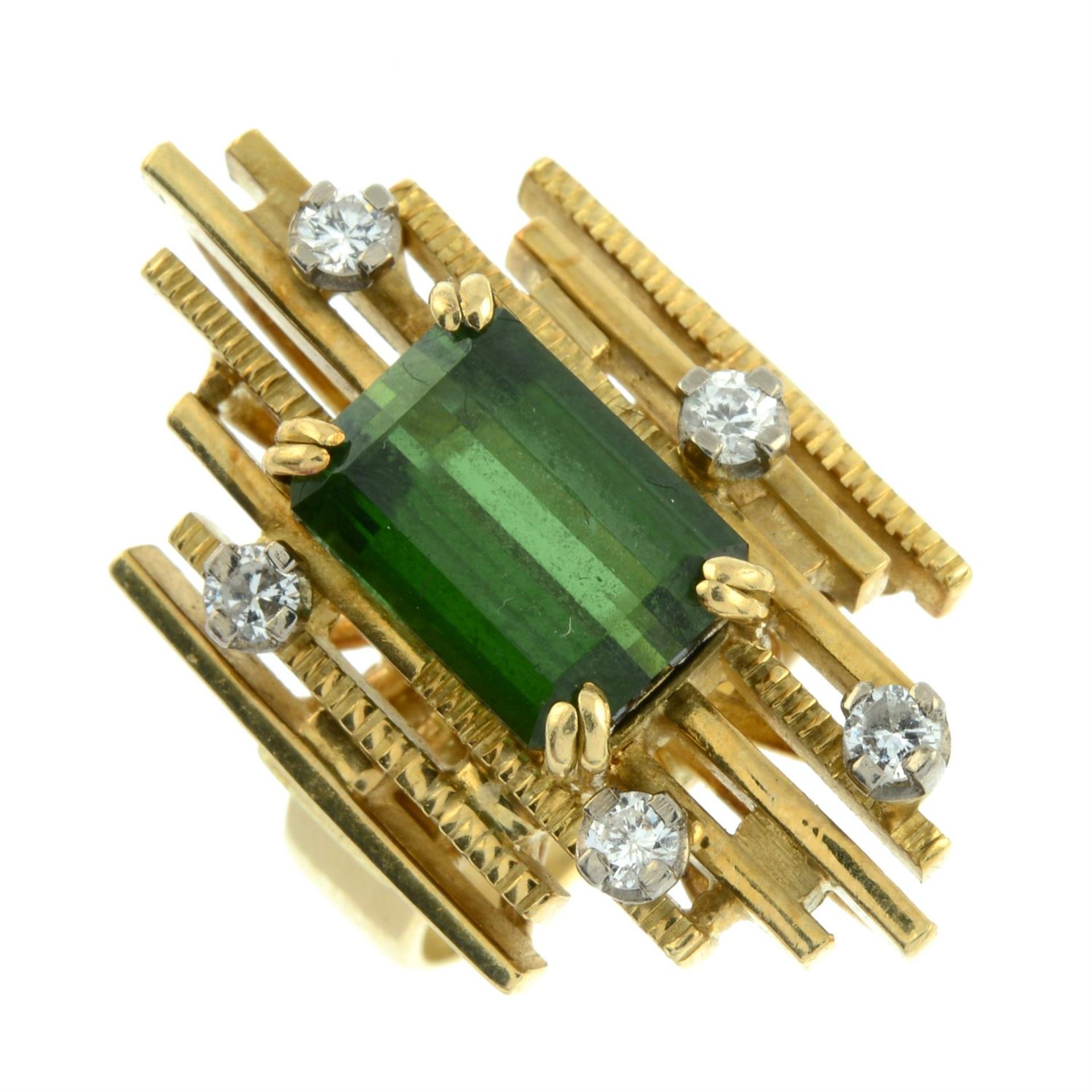 A 1970s 18ct gold green tourmaline and brilliant-cut diamond ring. - Image 2 of 5