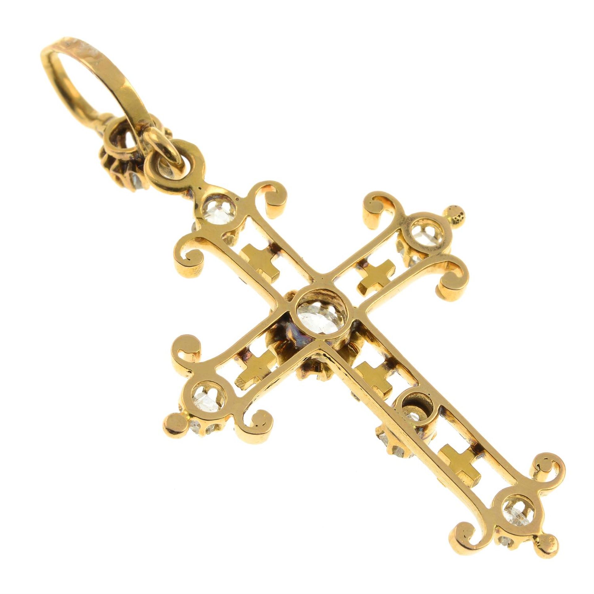 An early 20th century 18ct gold old-cut diamond and black enamel cross pendant. - Image 3 of 4