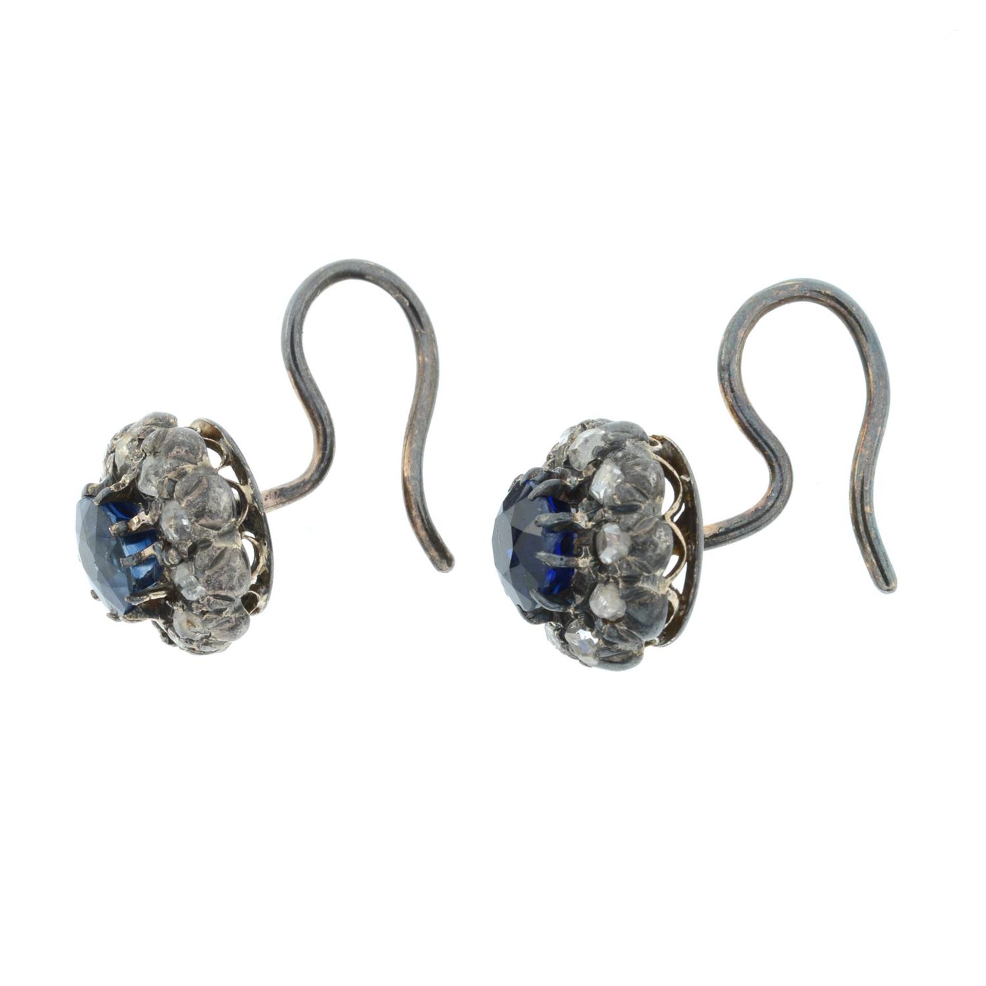 A pair of late Victorian silver and gold, sapphire and rose-cut diamond cluster earrings. - Image 3 of 4