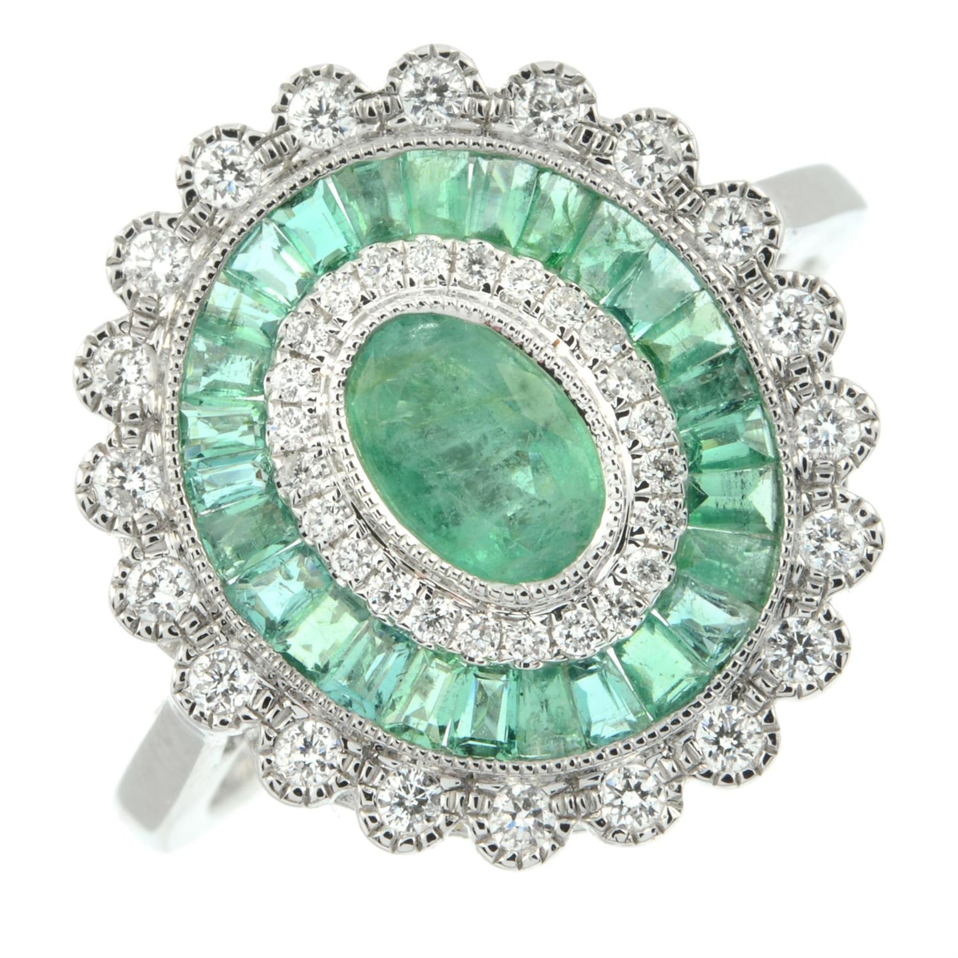 An 18ct gold emerald and diamond cluster ring. - Image 2 of 5