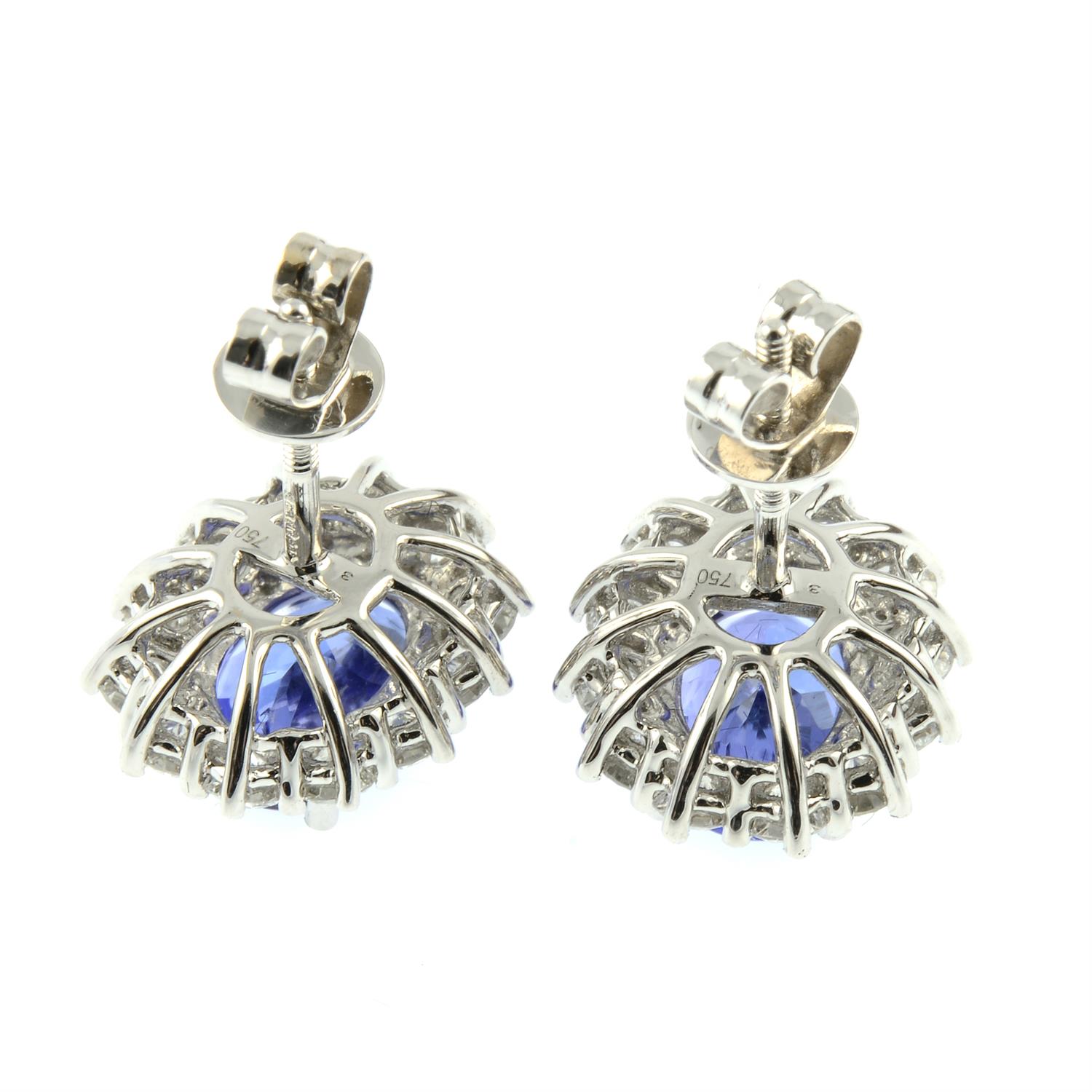 A pair of 18ct gold tanzanite and brilliant-cut diamond cluster earrings. - Image 3 of 3