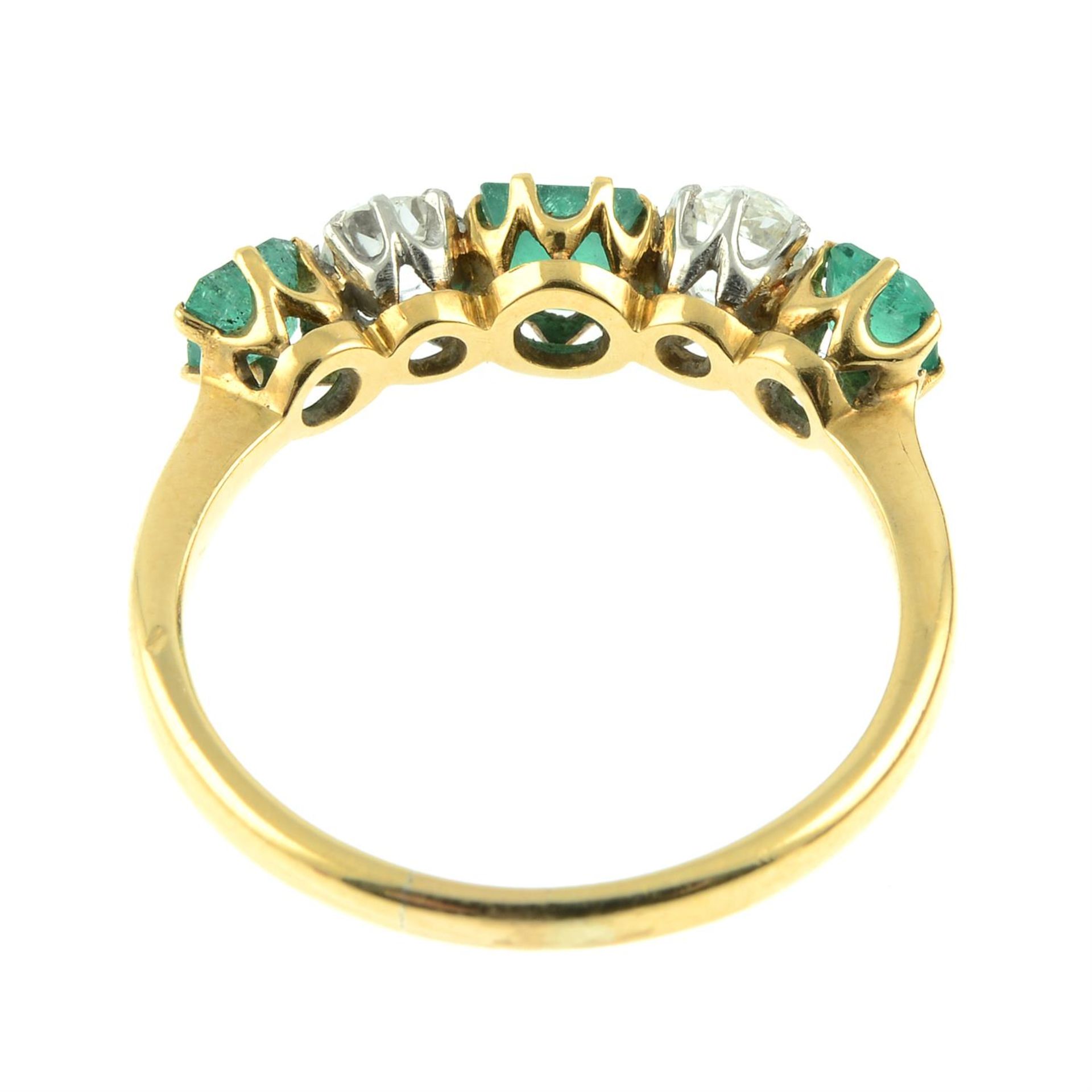 An Edwardian 18ct gold and platinum old-cut diamond and emerald five-stone ring. - Image 4 of 5