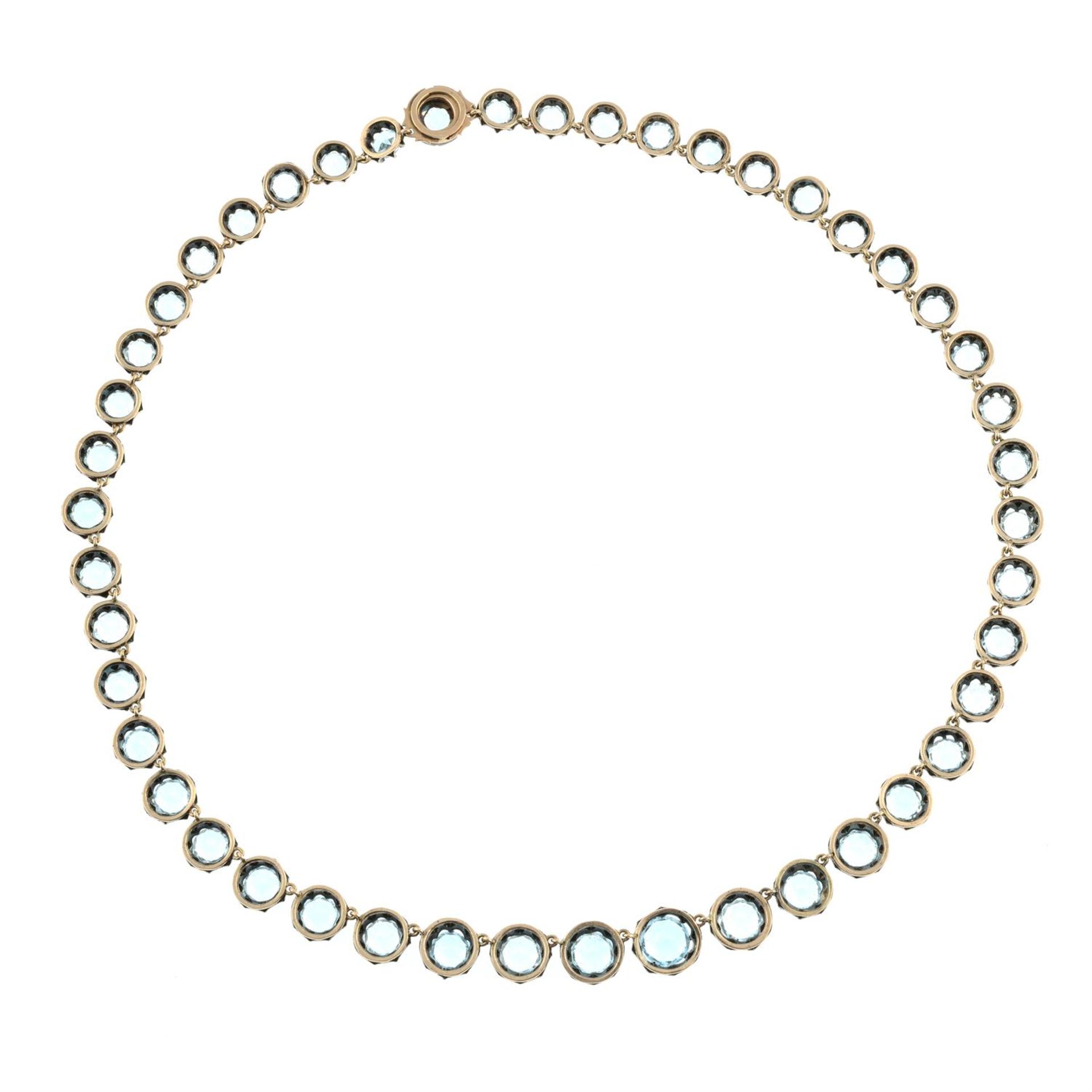 A 19th century silver and gold blue topaz rivière necklace. - Image 3 of 4
