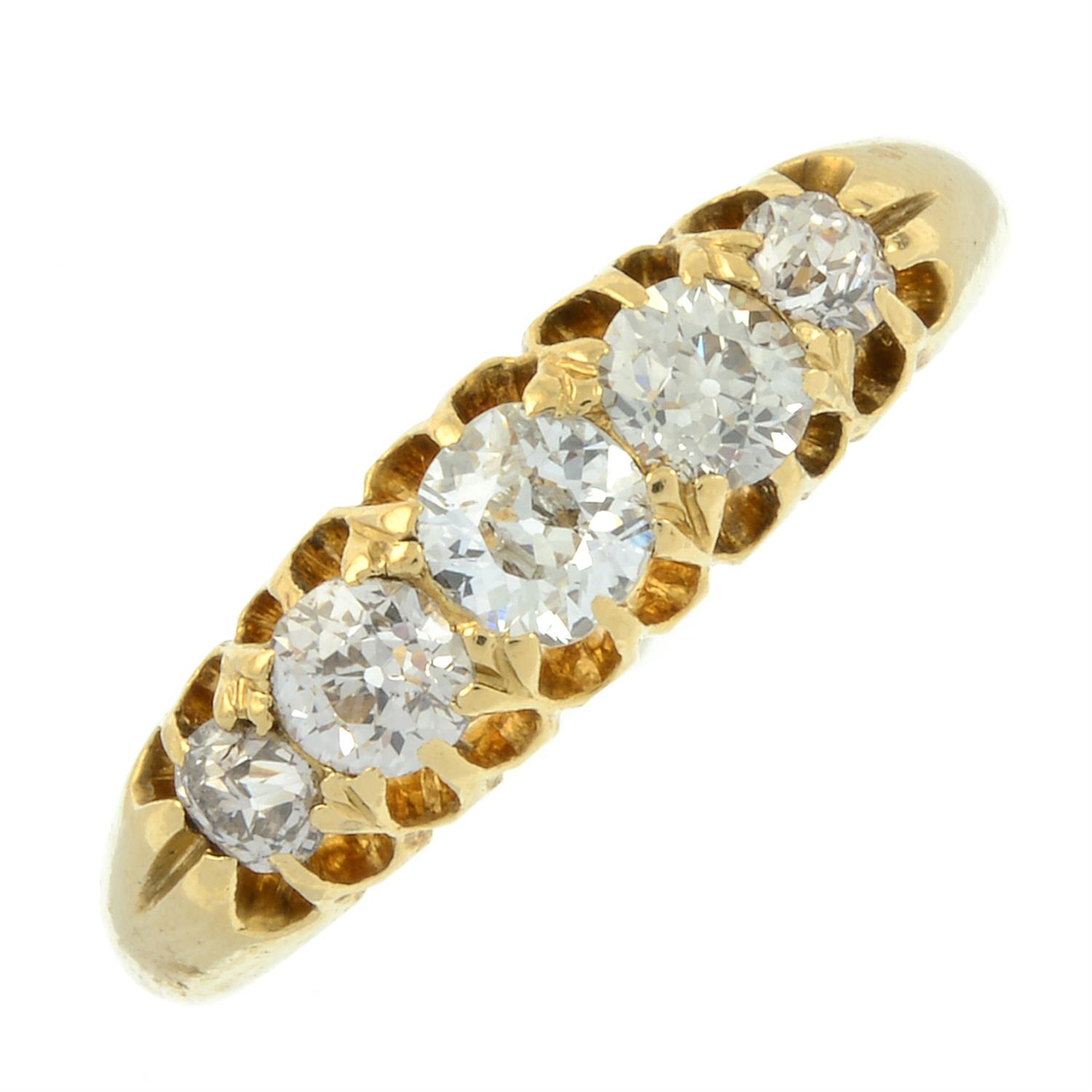 A late Victorian 18ct gold graduated old-cut diamond five-stone ring. - Image 2 of 5