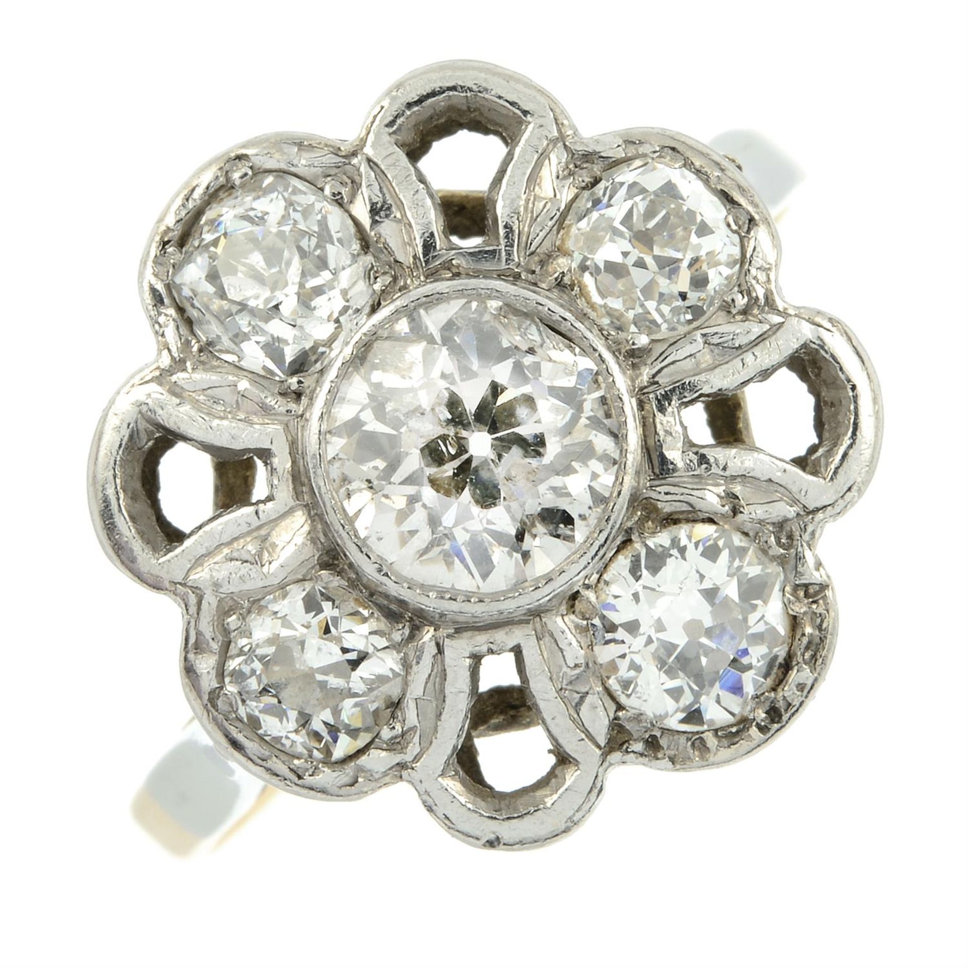 An early to mid 20th century platinum and 18ct gold old-cut diamond floral dress ring. - Image 2 of 5