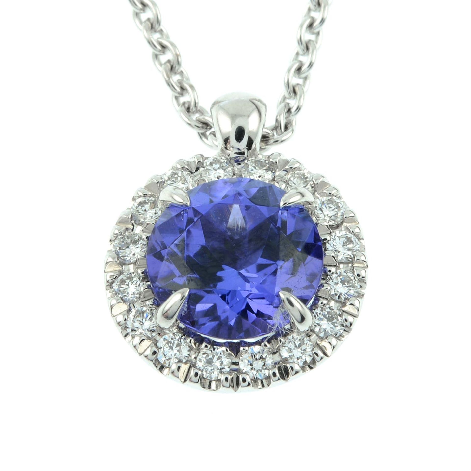 An 18ct gold tanzanite and brilliant-cut diamond 'Joy' pendant, on chain, by Bucherer. - Bild 2 aus 5