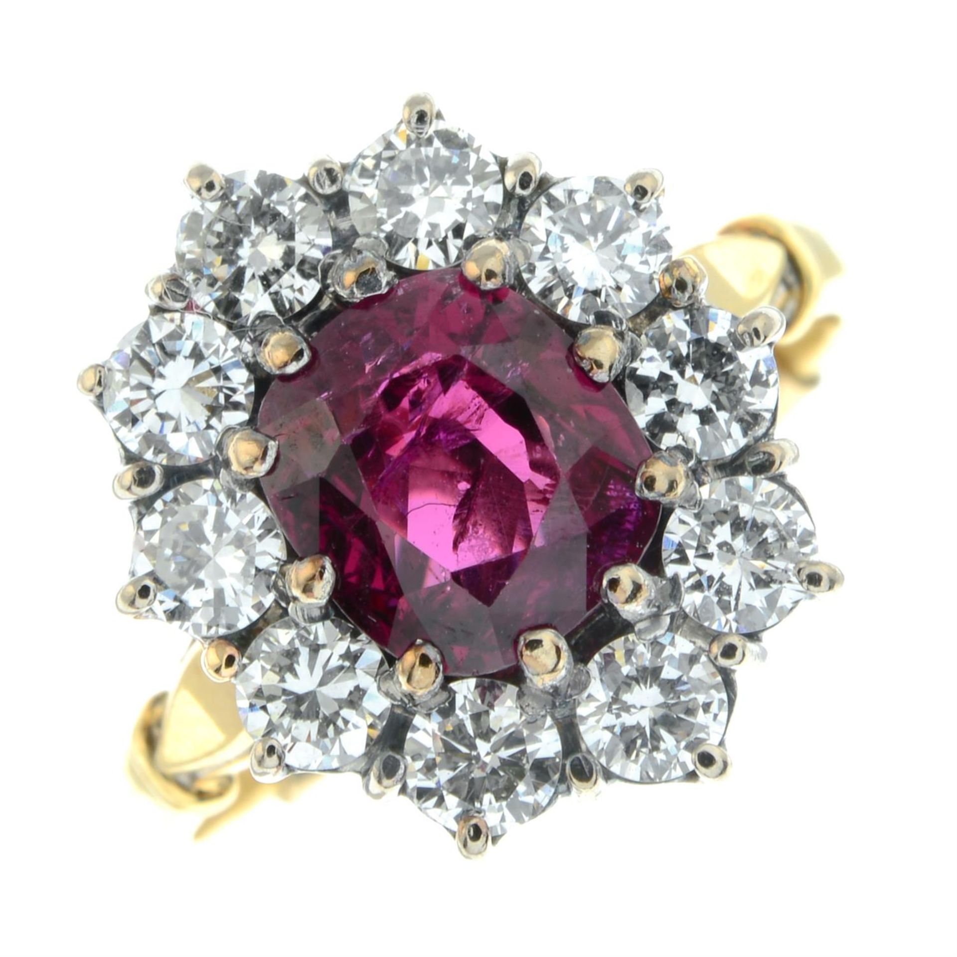 An 18ct gold ruby and brilliant-cut diamond cluster ring. - Image 2 of 5