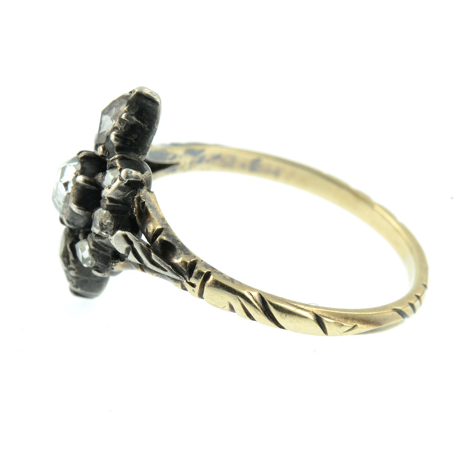 A 19th century silver and gold foil back rose-cut diamond cluster ring. - Image 3 of 5