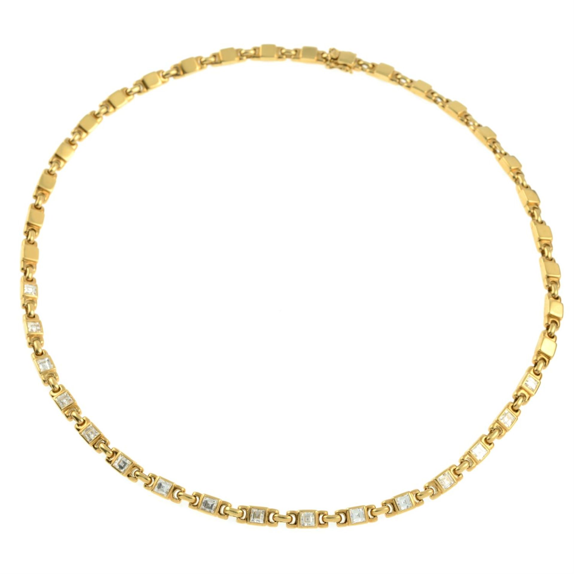 A square-shape diamond necklace, with similarly-designed polished back-chain. - Image 2 of 4