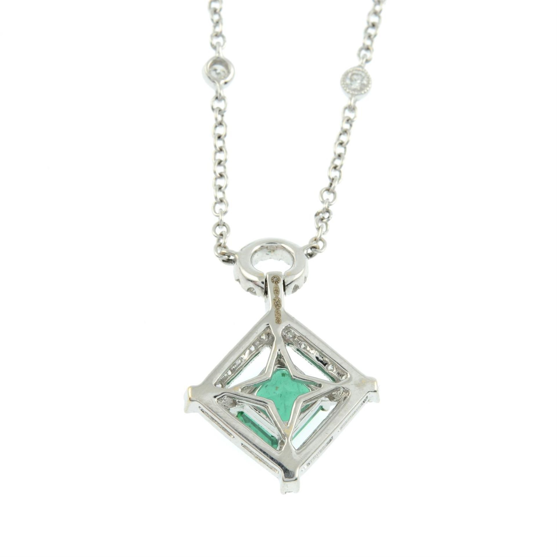 An 18ct gold emerald and brilliant-cut diamond pendant necklace. - Image 3 of 6