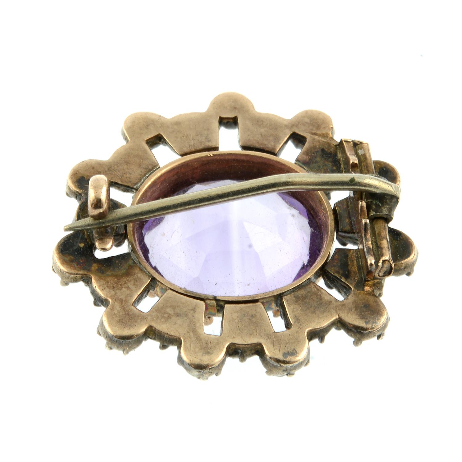 An early to mid 19th century silver and gold amethyst and rose-cut diamond brooch. - Image 3 of 4