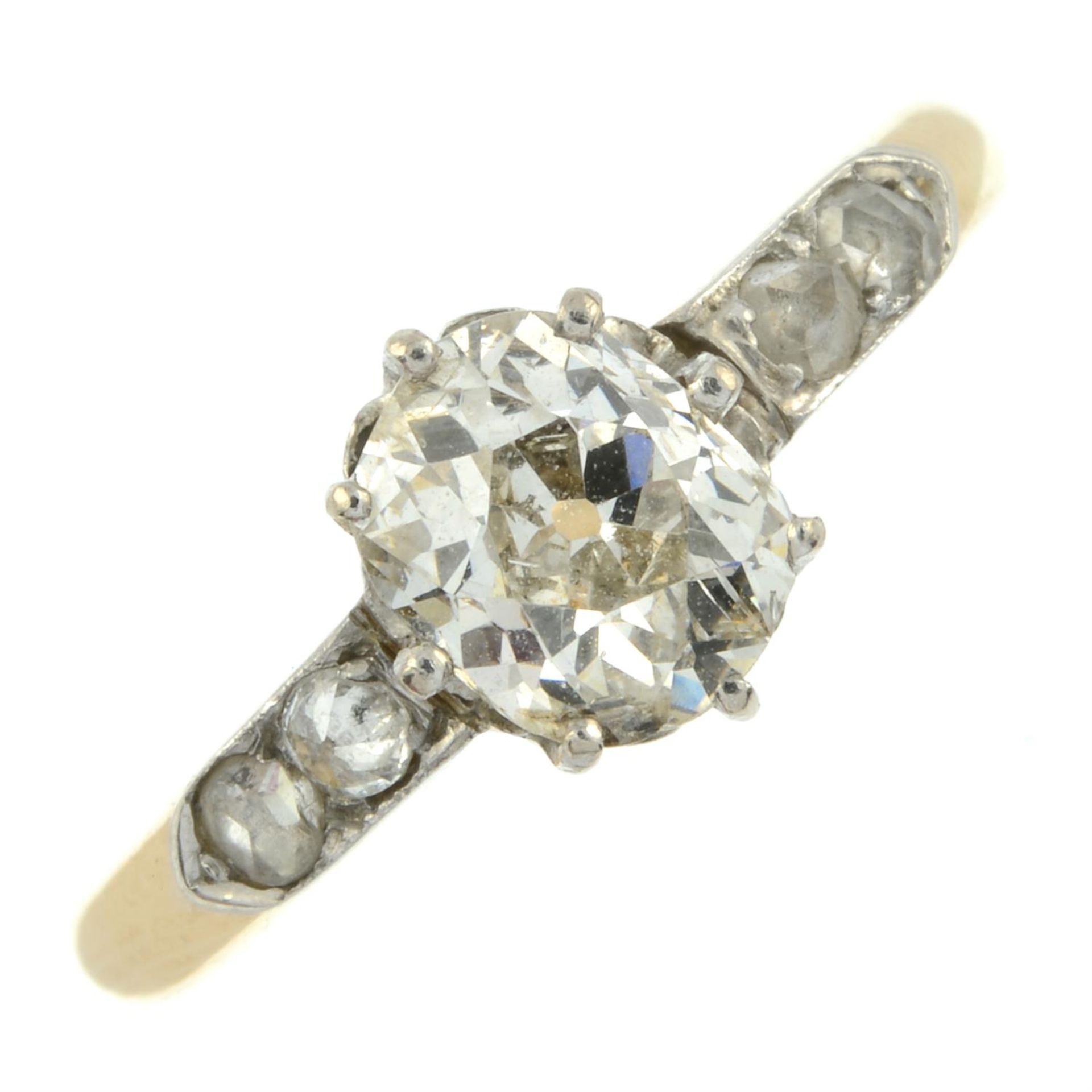 An early 20th century 18ct gold old-cut diamond single-stone ring, with vari-cut diamond shoulders. - Image 2 of 5