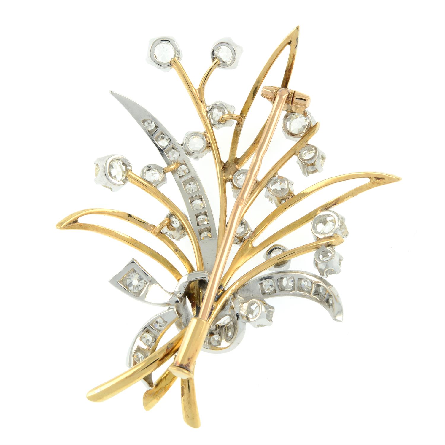 A mid 20th century 18ct gold old and single-cut diamond floral spray brooch. - Image 3 of 4
