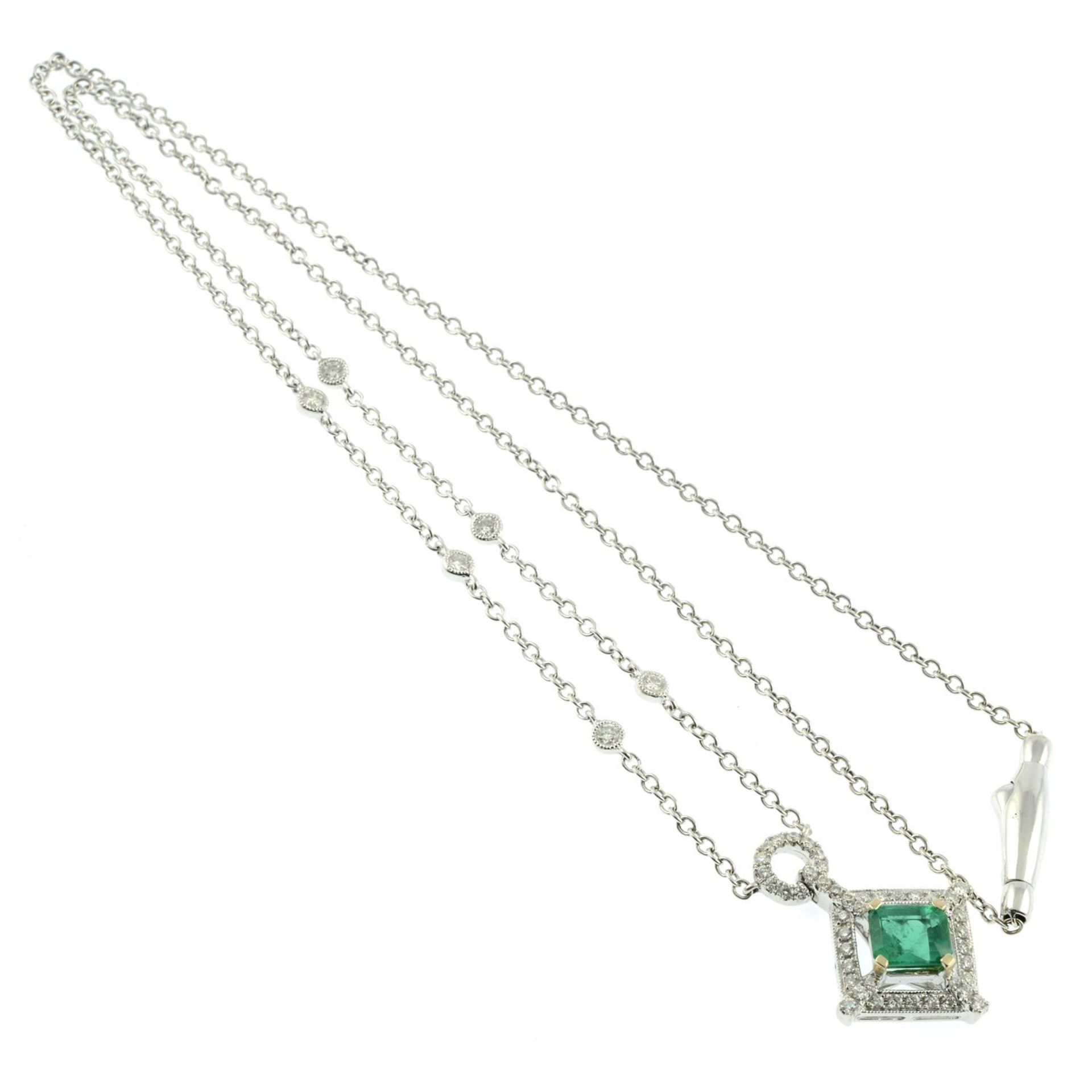 An 18ct gold emerald and brilliant-cut diamond pendant necklace. - Image 4 of 6