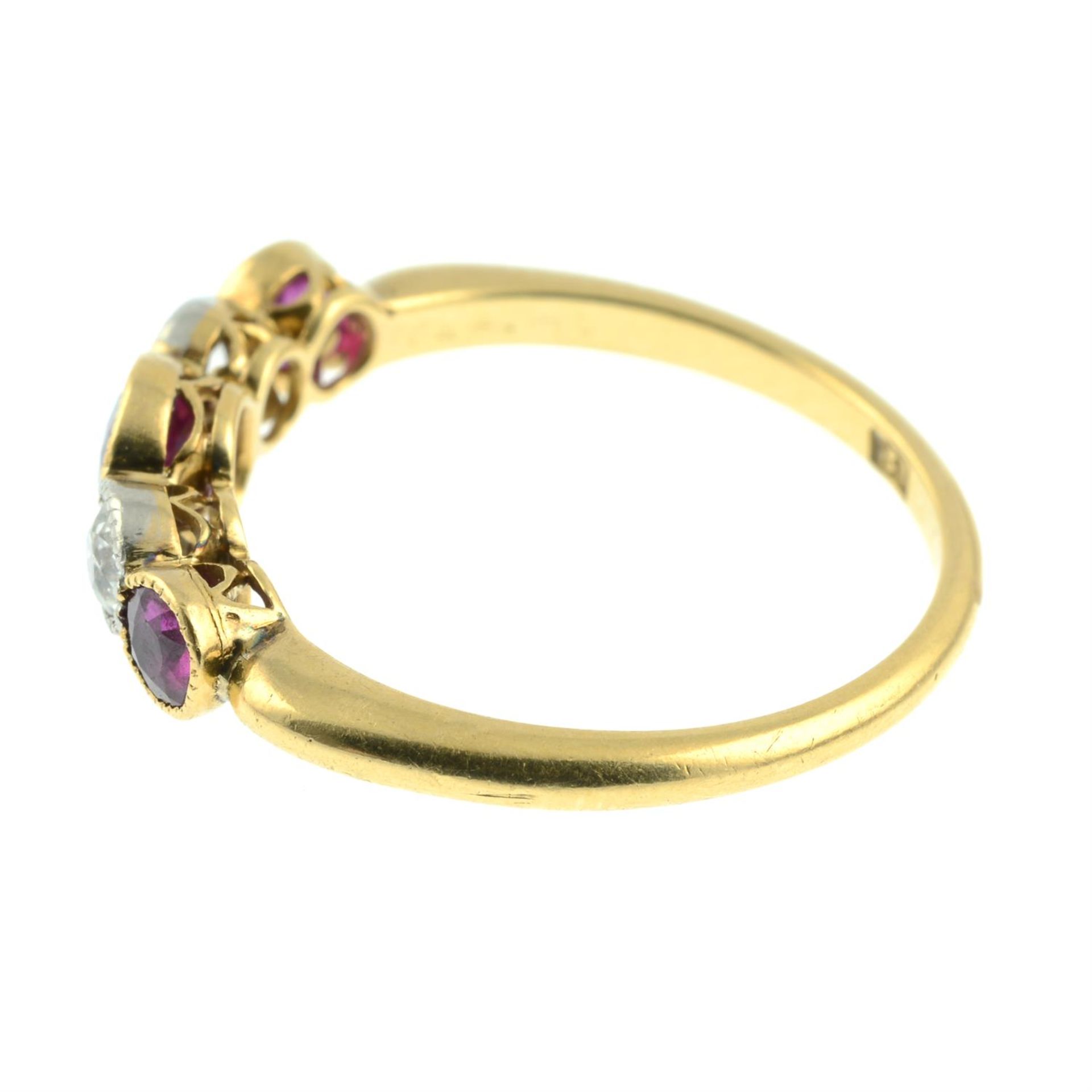 A late 19th century 18ct gold ruby and old-cut diamond five-stone ring. - Bild 3 aus 5