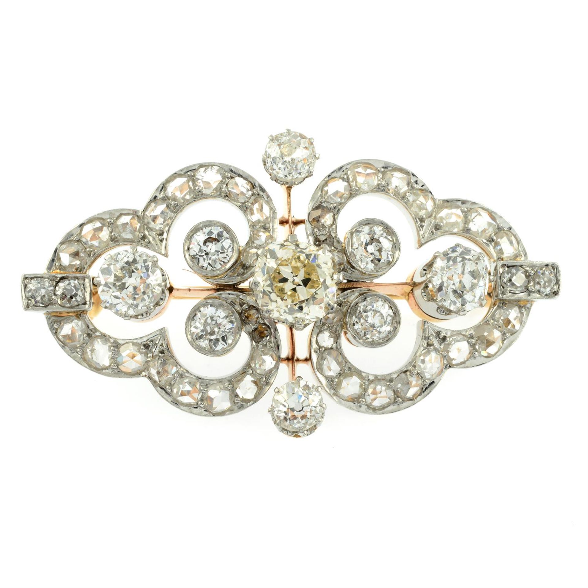 An early 20th century platinum and gold old and rose-cut diamond brooch. - Image 2 of 4